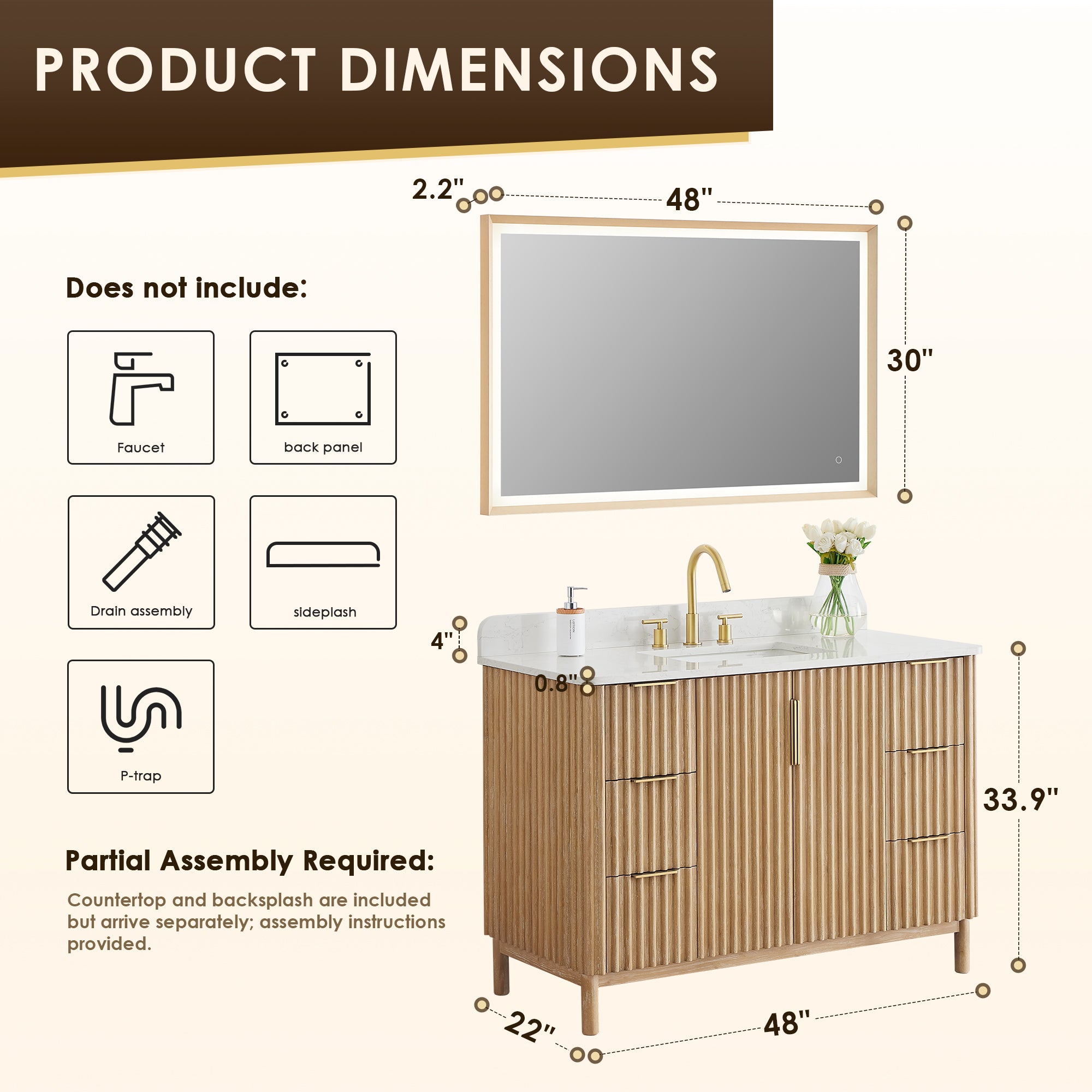 Sierra 48" Single Bathroom Vanity in Light Brown with Engineered Stone Countertop