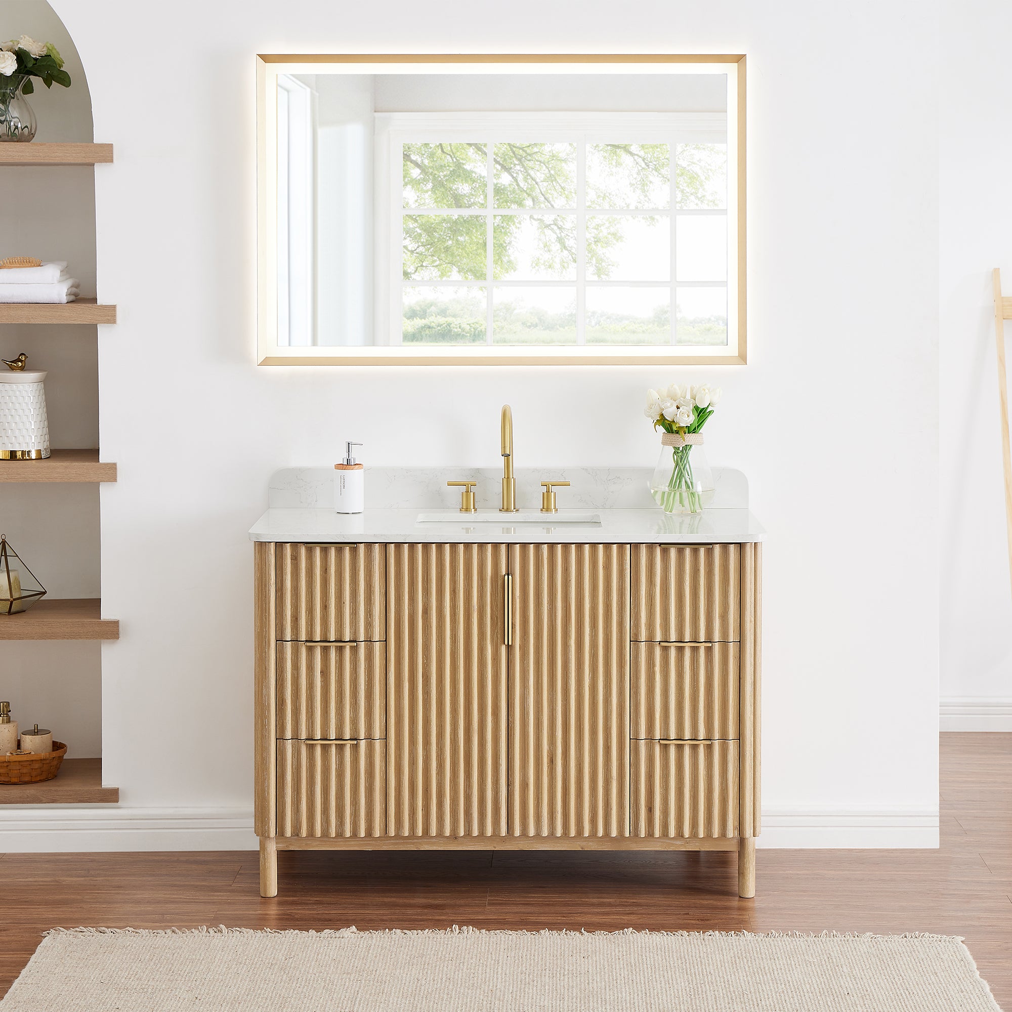 Sierra 48" Single Bathroom Vanity in Light Brown with Engineered Stone Countertop