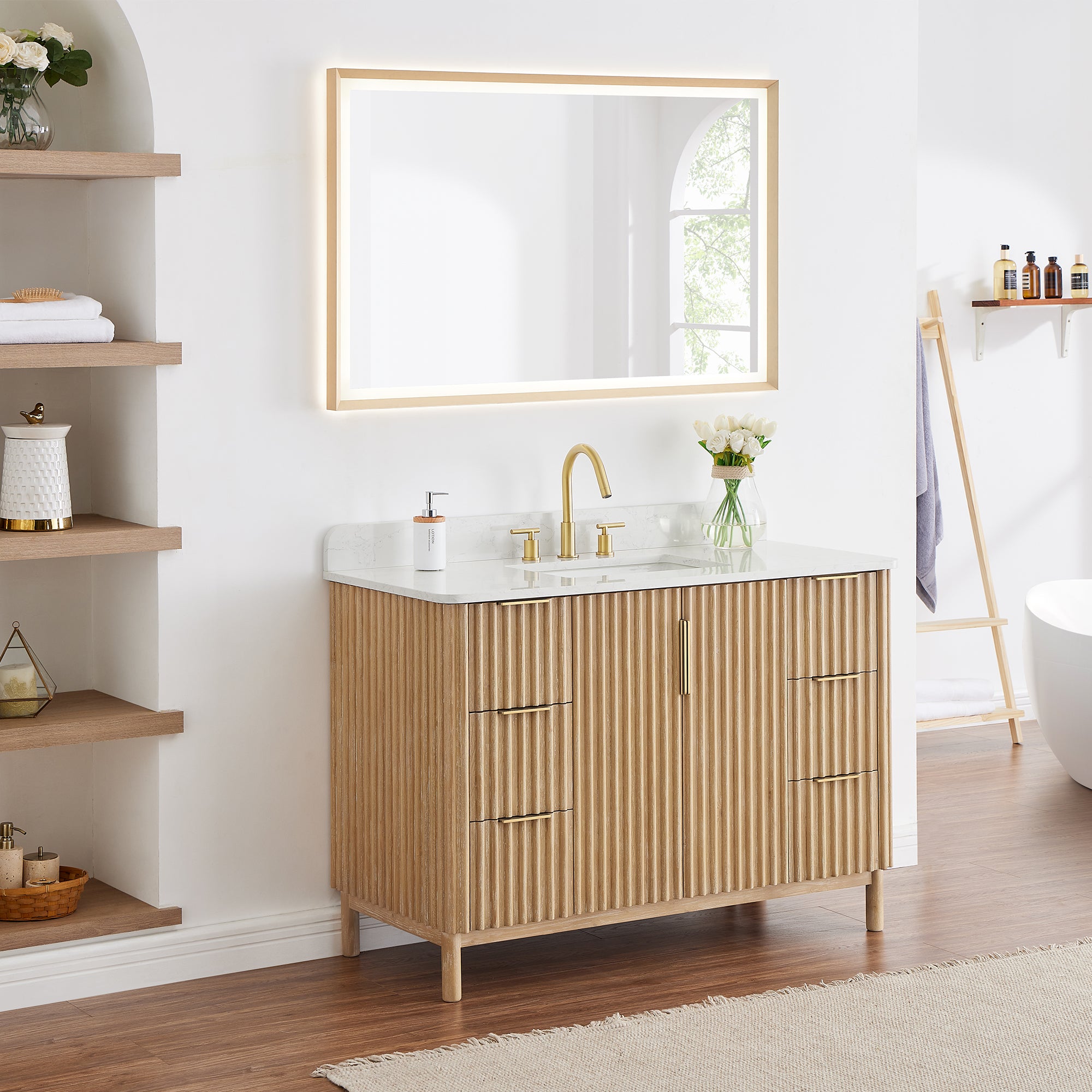 Sierra 48" Single Bathroom Vanity in Light Brown with Engineered Stone Countertop