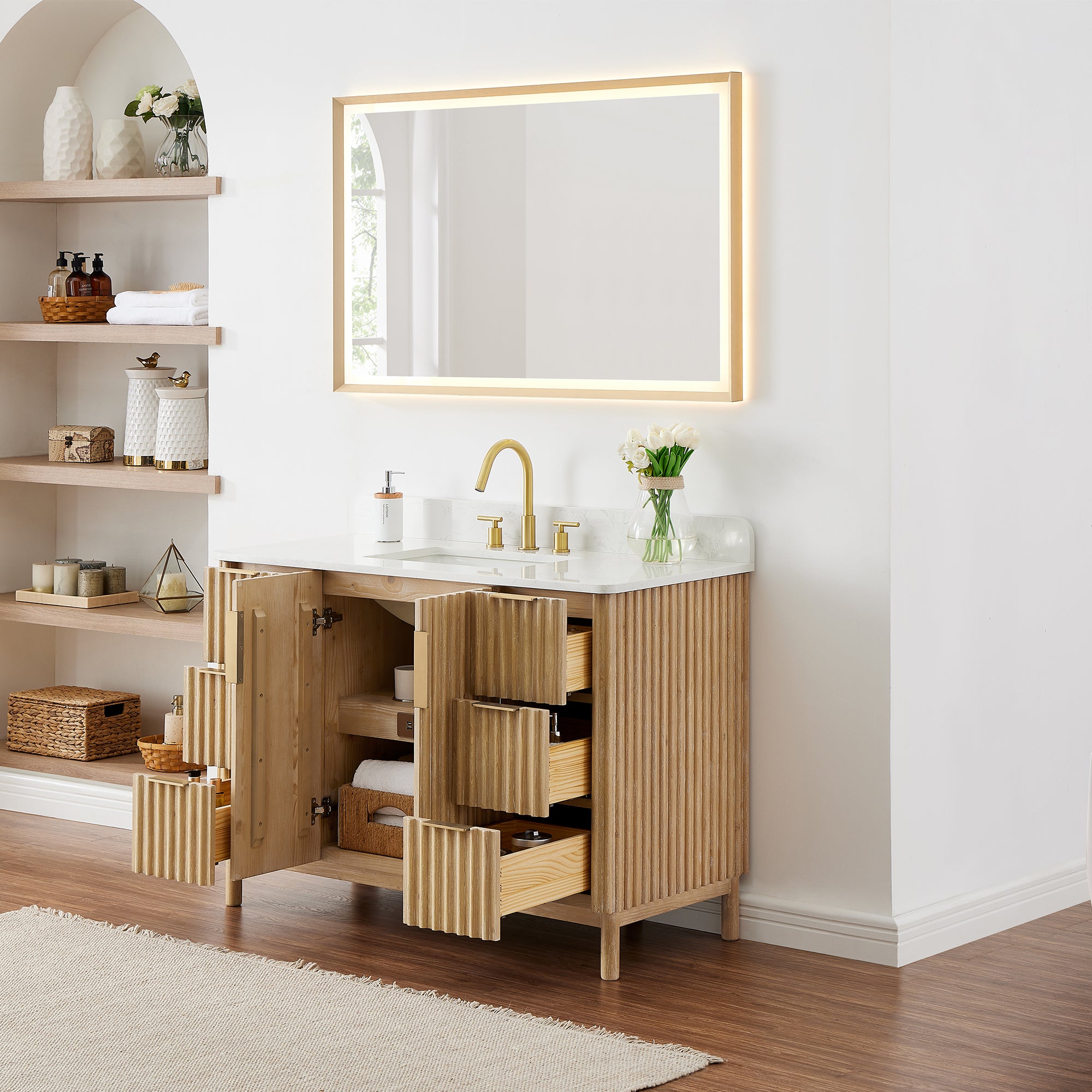 Sierra 48" Single Bathroom Vanity in Light Brown with Engineered Stone Countertop