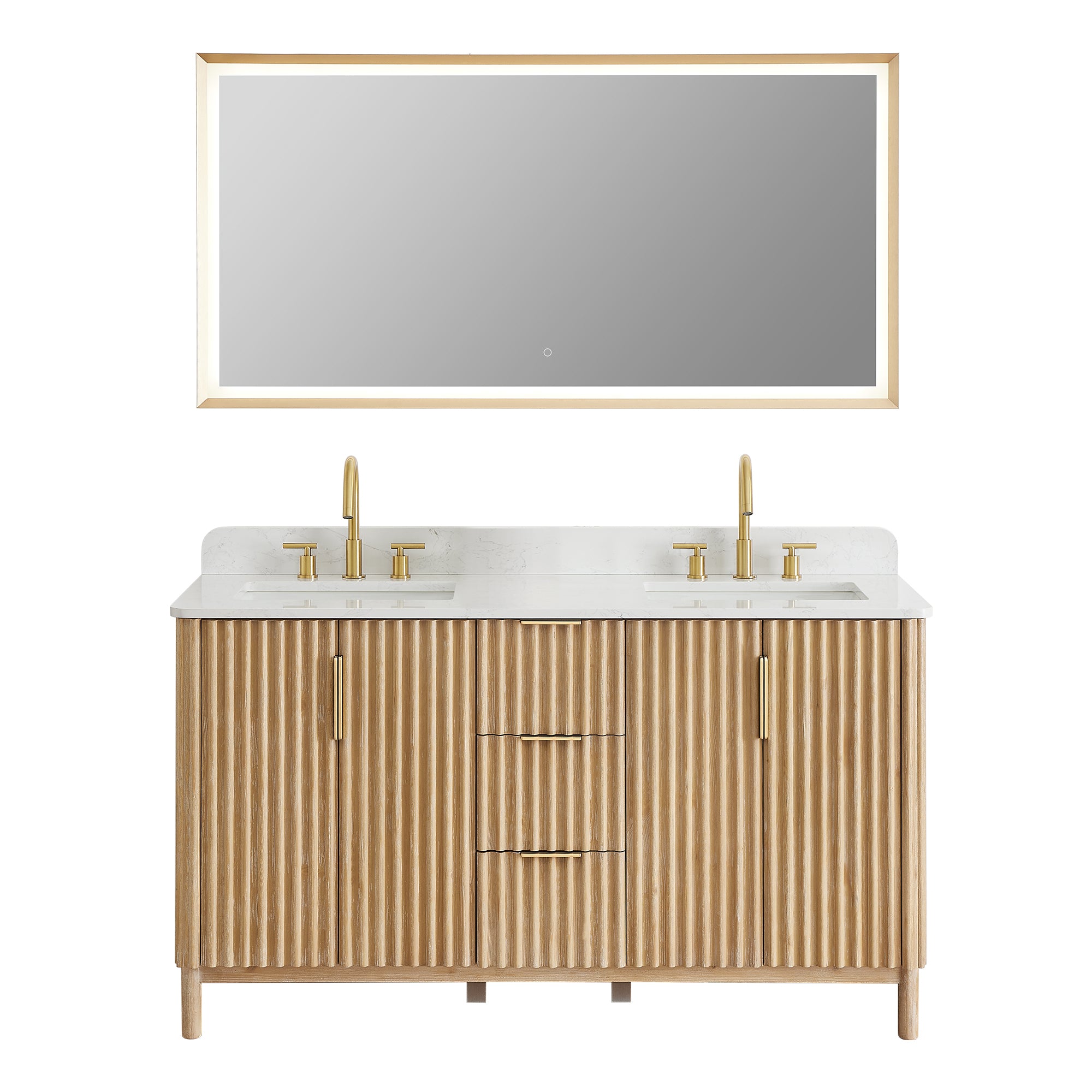 Sierra 60" Double Bathroom Vanity in Light Brown with Engineered Stone Countertop