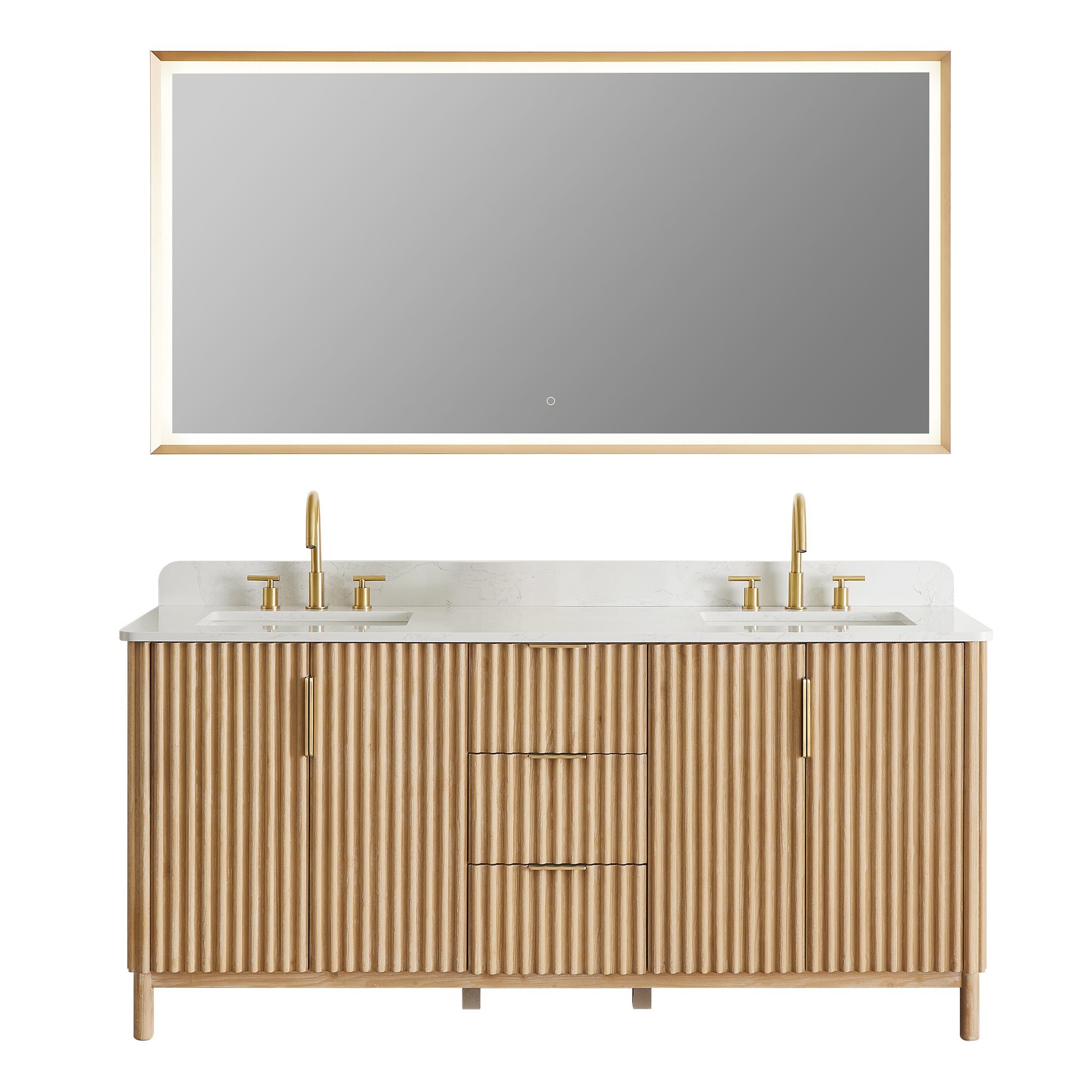 Sierra 72" Double Bathroom Vanity in Light Brown with Engineered Stone Countertop