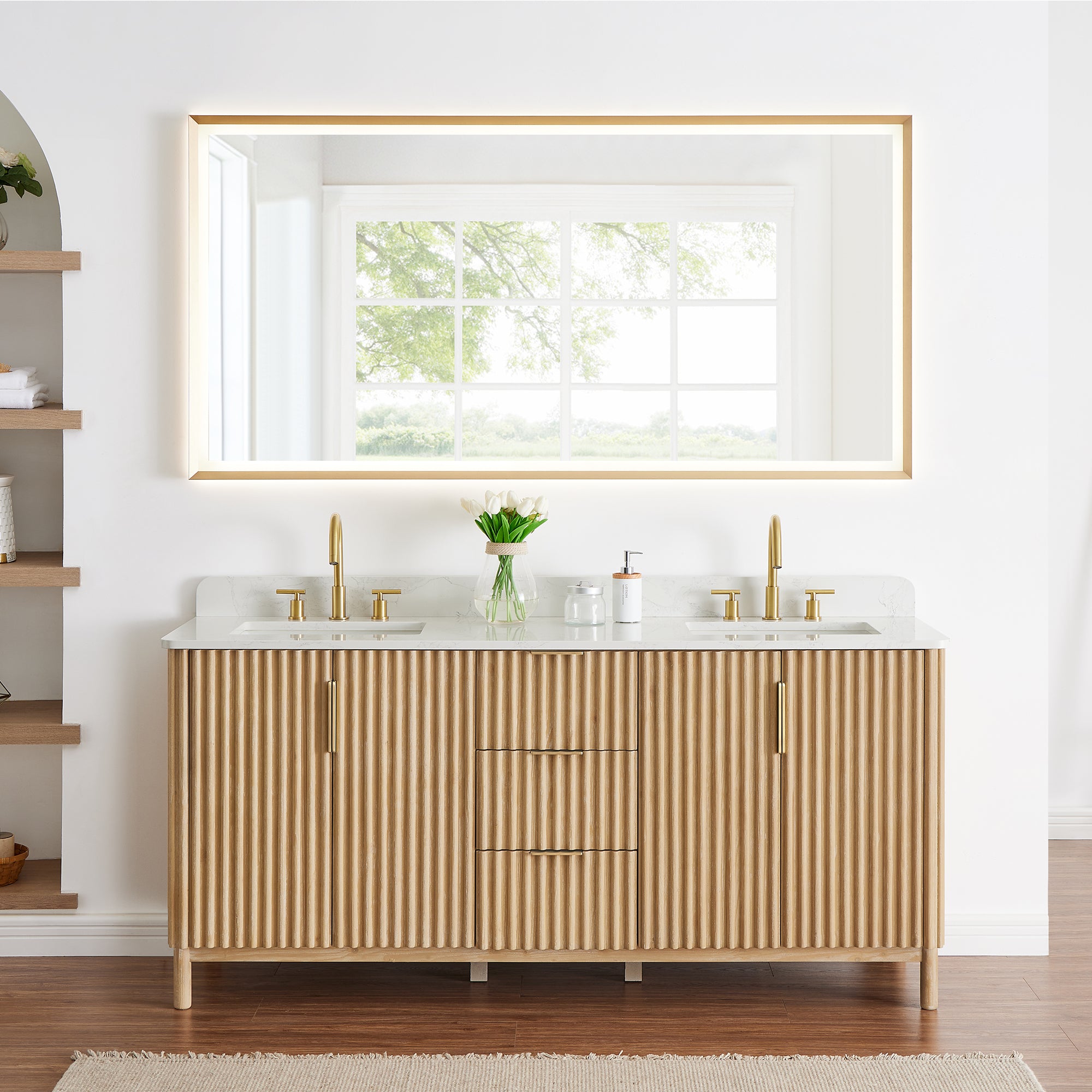 Sierra 72" Double Bathroom Vanity in Light Brown with Engineered Stone Countertop