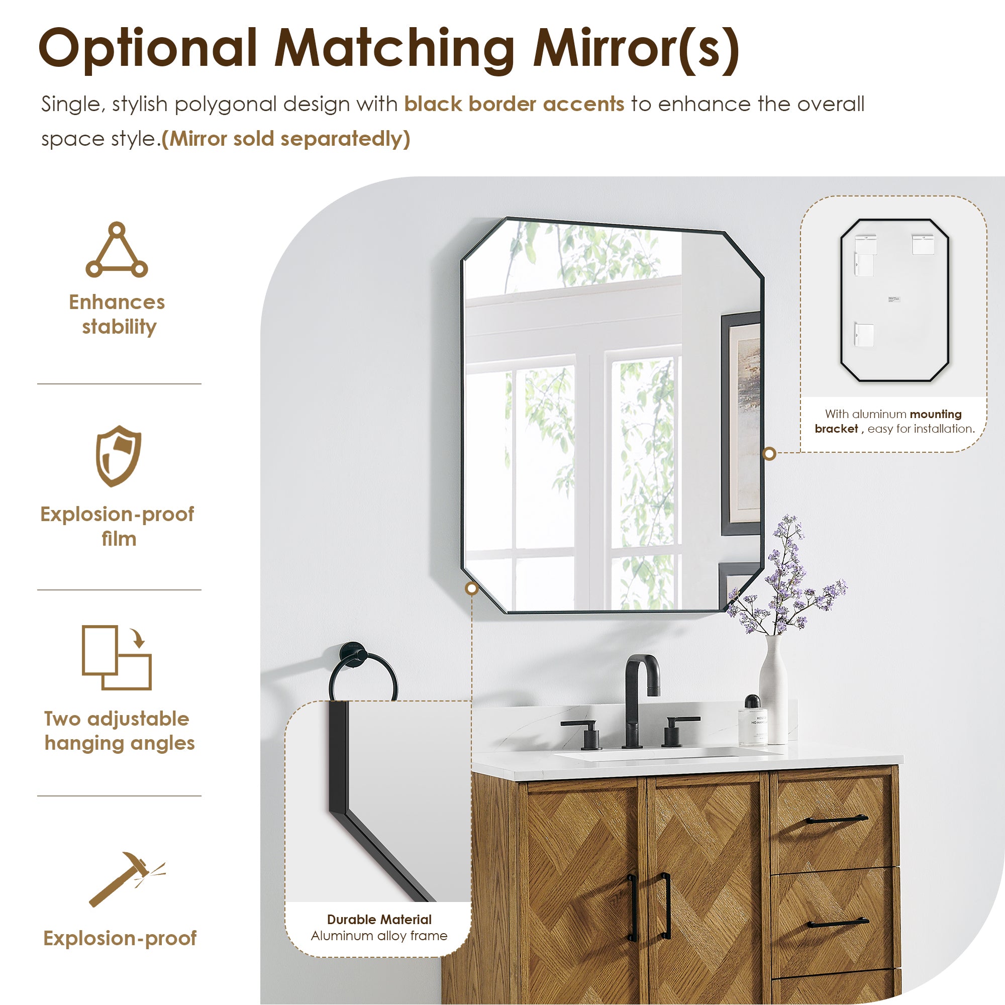 Clara Bathroom Vanity in Weathered Brown with Calacatta Truffle White Quartz Countertop No Mirror