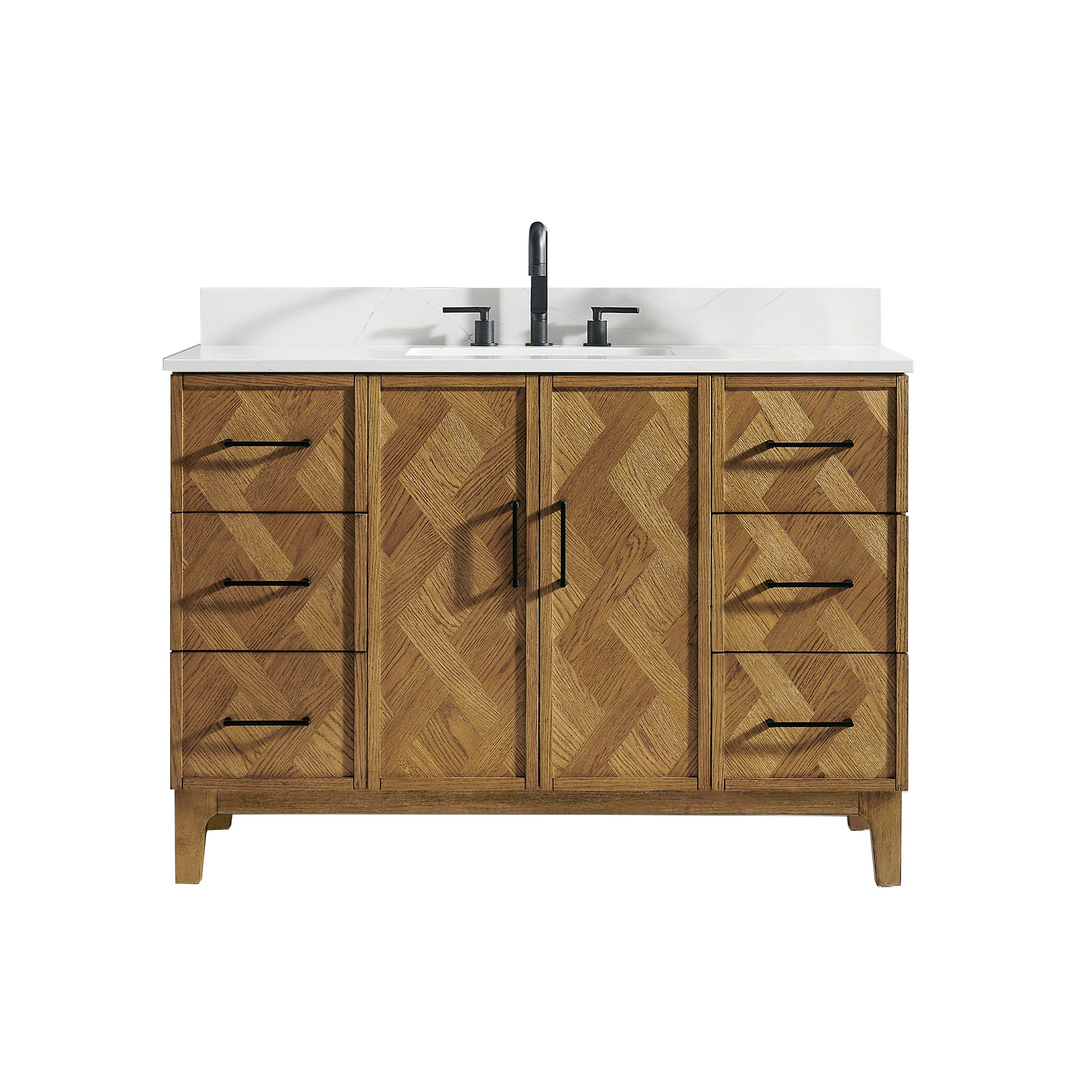 Clara Bathroom Vanity in Weathered Brown with Calacatta Truffle White Quartz Countertop No Mirror