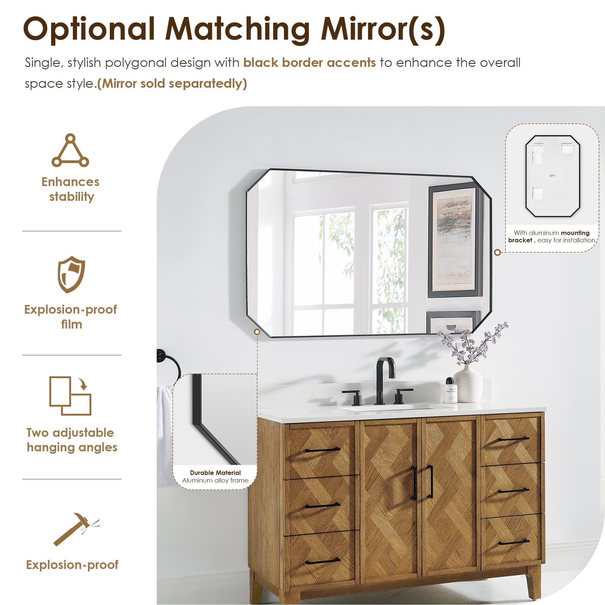 Clara Bathroom Vanity in Weathered Brown with Calacatta Truffle White Quartz Countertop No Mirror