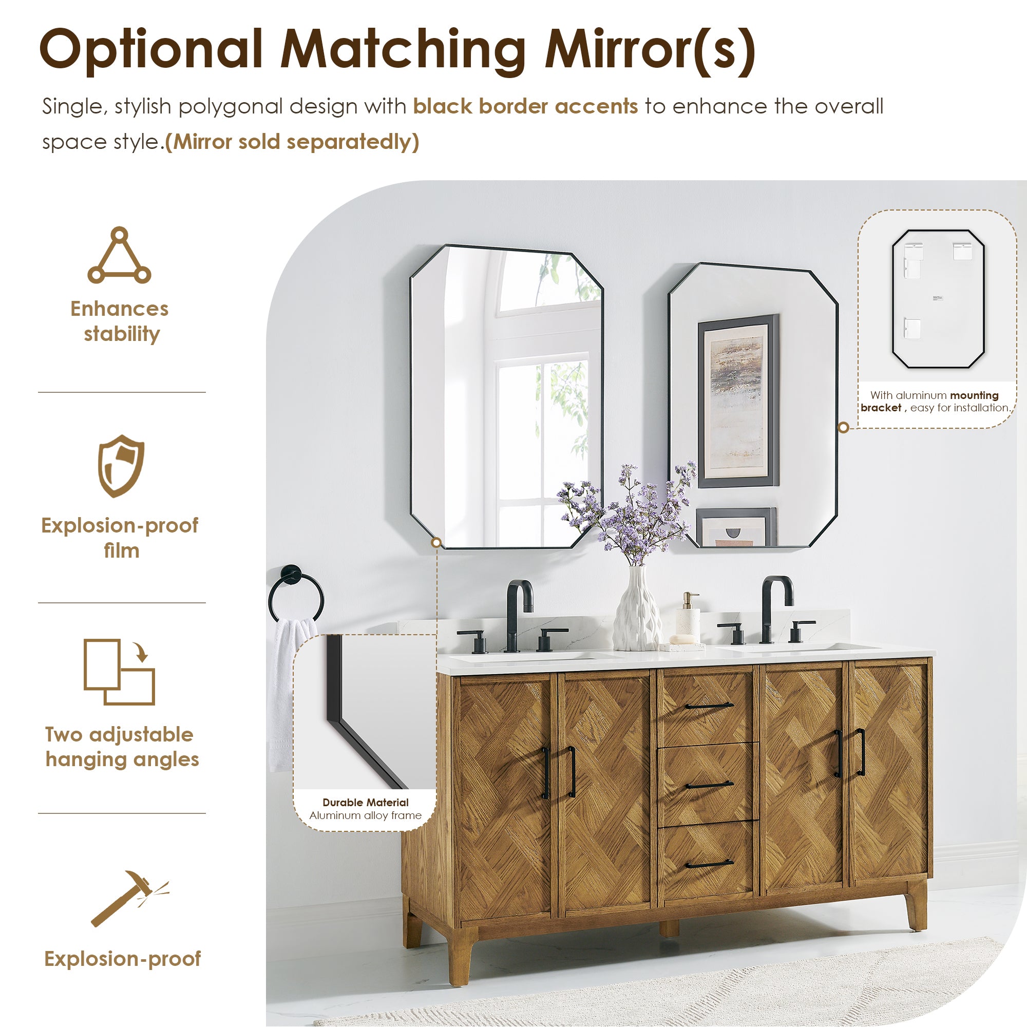 Clara Bathroom Vanity in Weathered Brown with Calacatta Truffle White Quartz Countertop No Mirror
