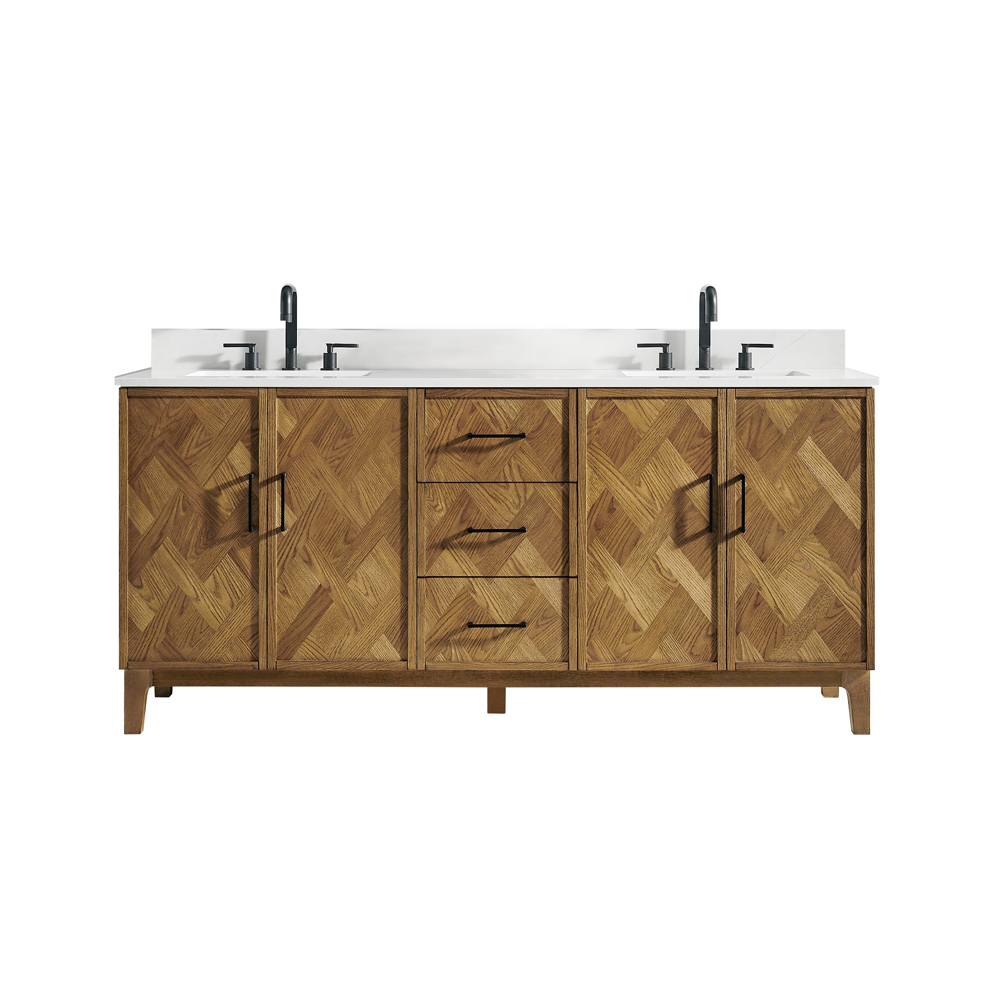 Clara Bathroom Vanity in Weathered Brown with Calacatta Truffle White Quartz Countertop No Mirror