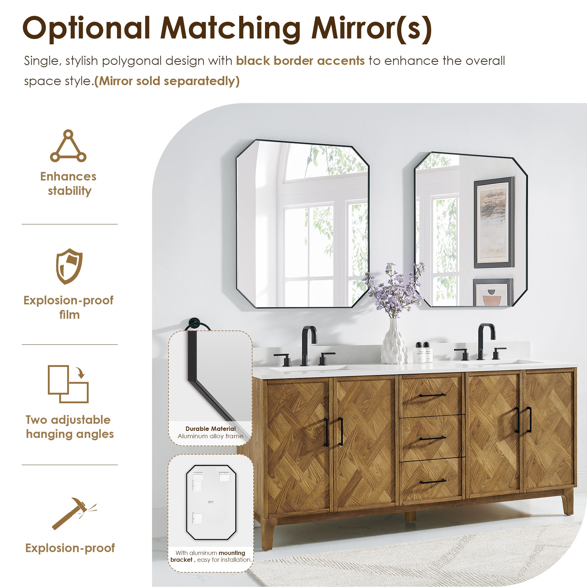 Clara Bathroom Vanity in Weathered Brown with Calacatta Truffle White Quartz Countertop No Mirror