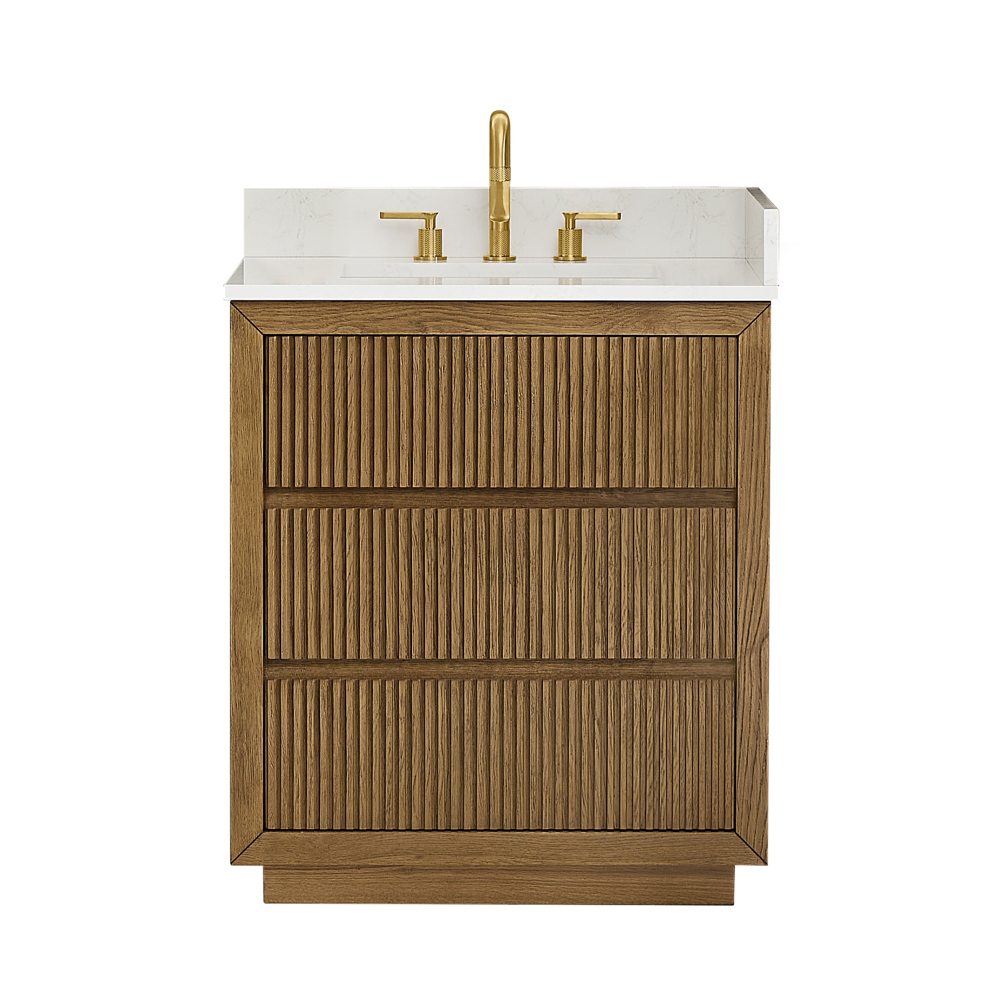 Navan Bathroom Vanity in Weathered Brown with Grain White Engineered Stone Countertop No Mirror