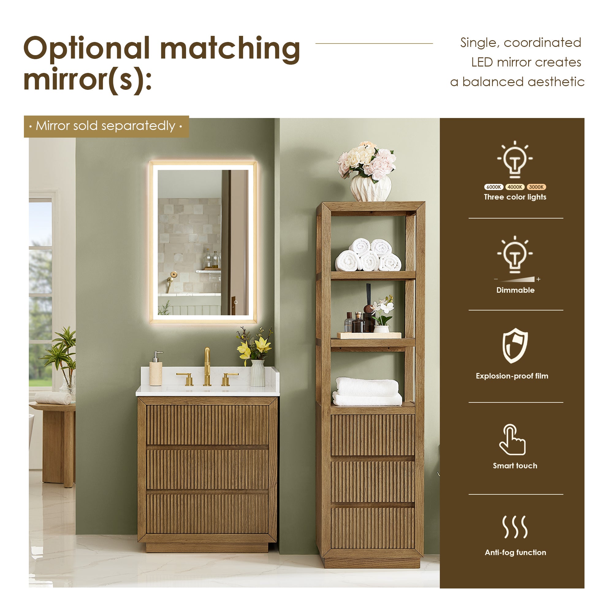 Navan Bathroom Vanity in Weathered Brown with Grain White Engineered Stone Countertop No Mirror