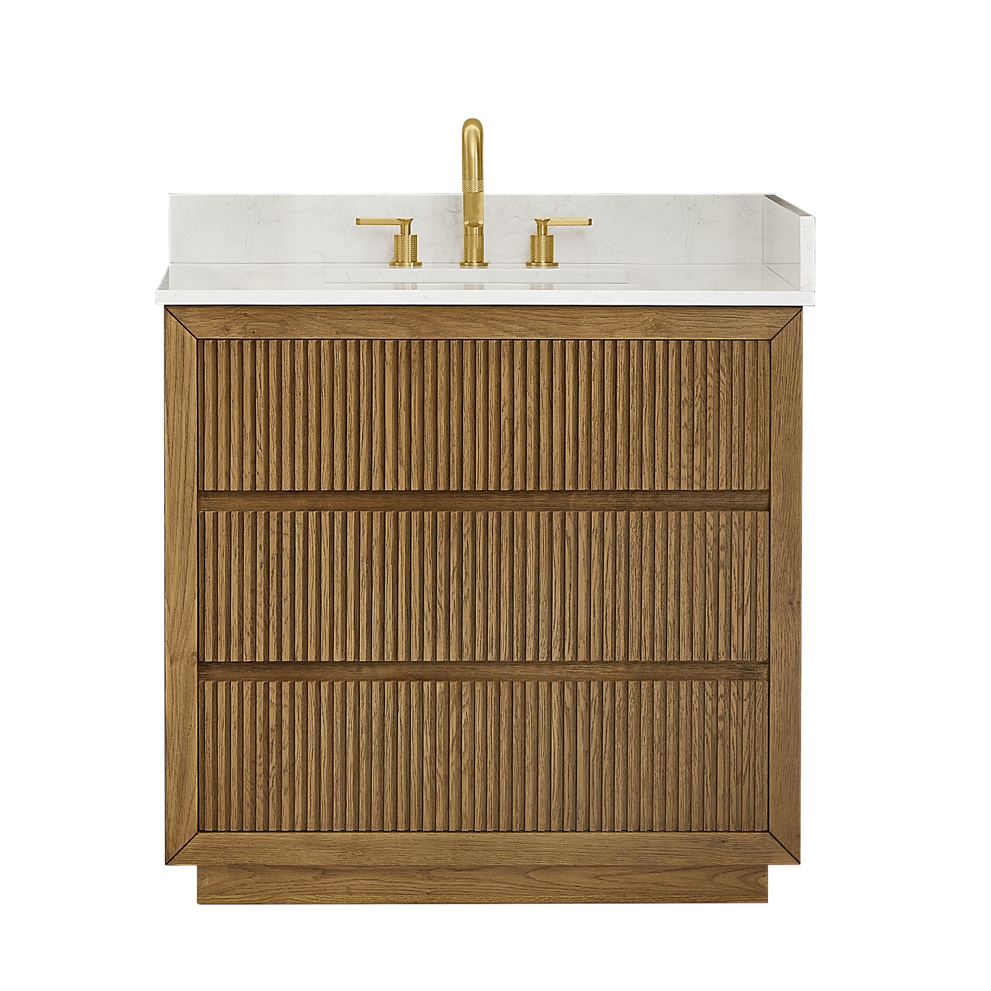 Navan Bathroom Vanity in Weathered Brown with Grain White Engineered Stone Countertop No Mirror