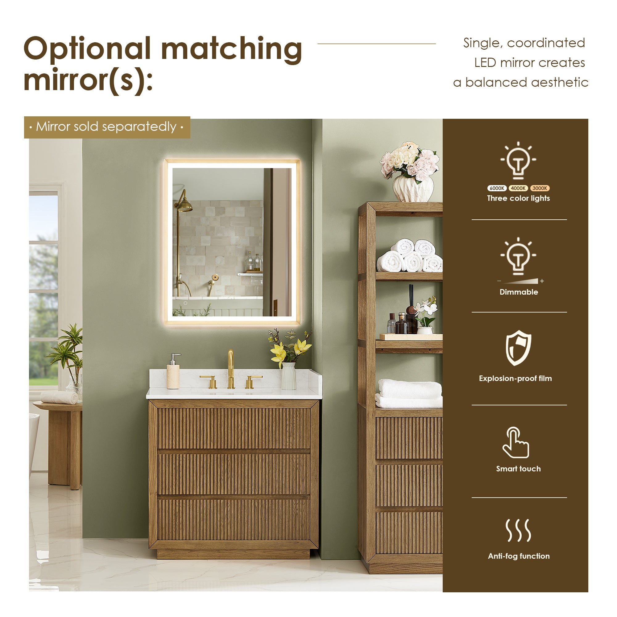 Navan Bathroom Vanity in Weathered Brown with Grain White Engineered Stone Countertop No Mirror