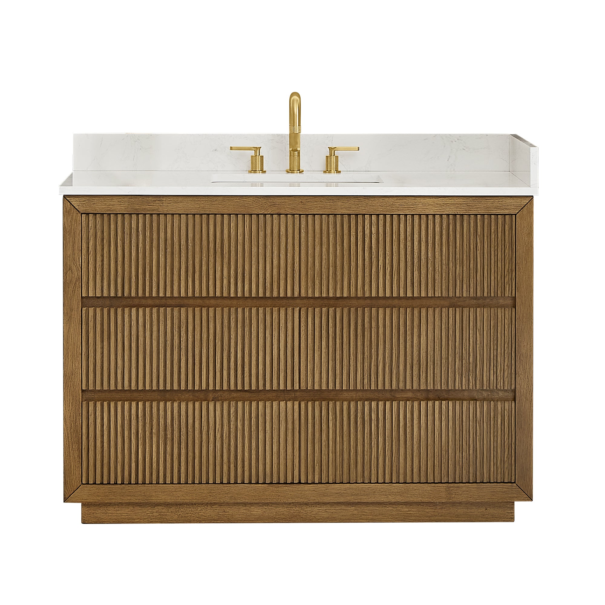 Navan Bathroom Vanity in Weathered Brown with Grain White Engineered Stone Countertop No Mirror