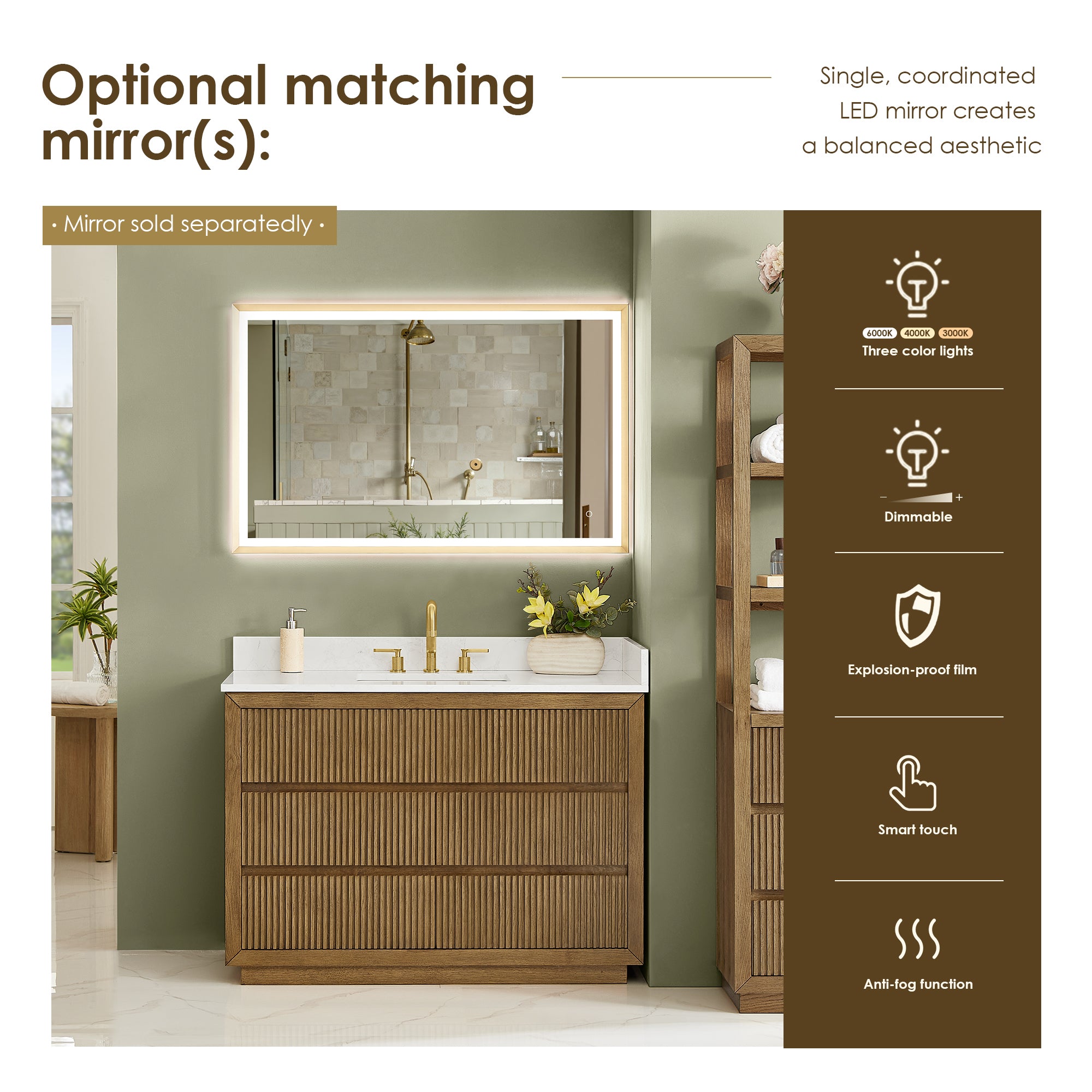 Navan Bathroom Vanity in Weathered Brown with Grain White Engineered Stone Countertop No Mirror