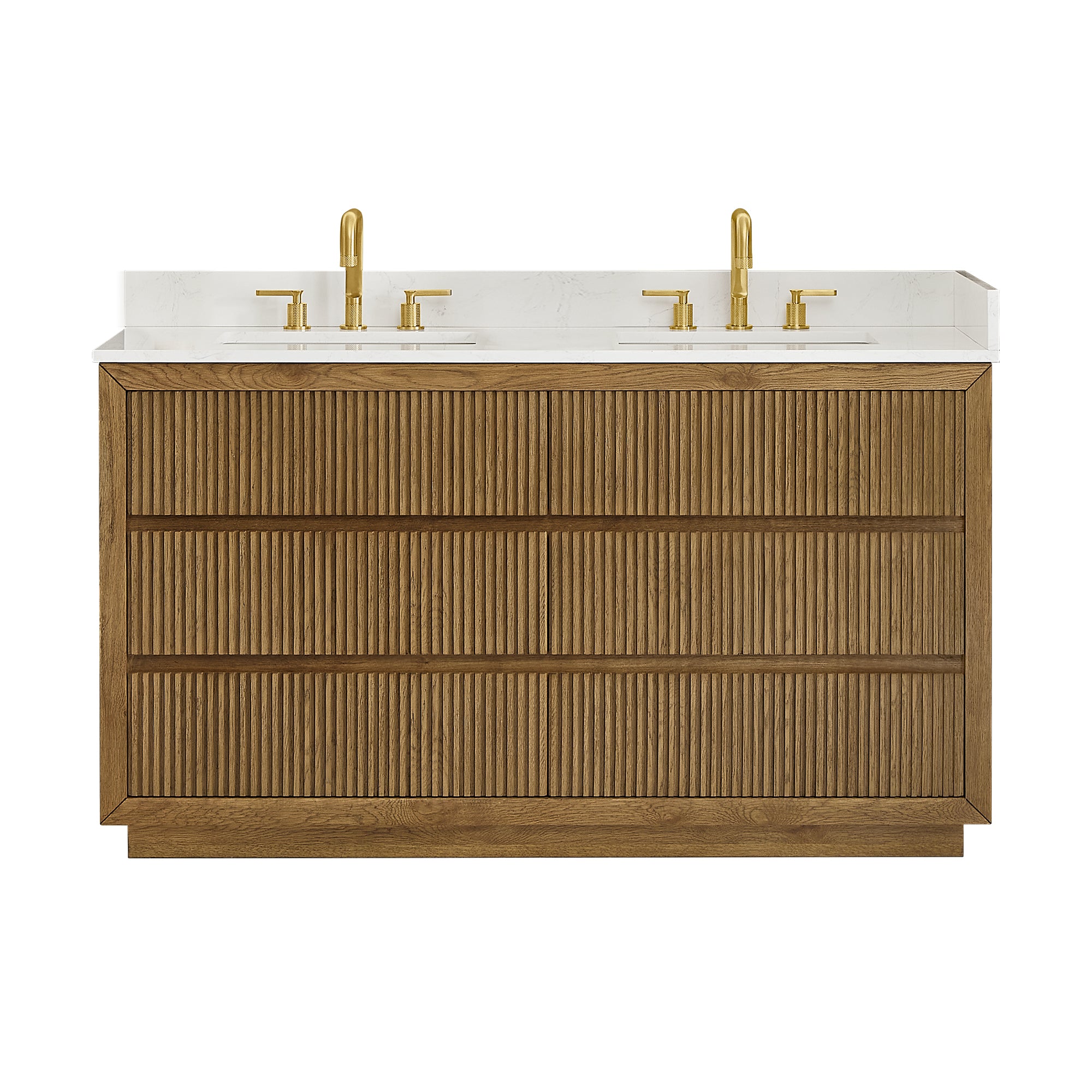 Navan Bathroom Vanity in Weathered Brown with Grain White Engineered Stone Countertop No Mirror