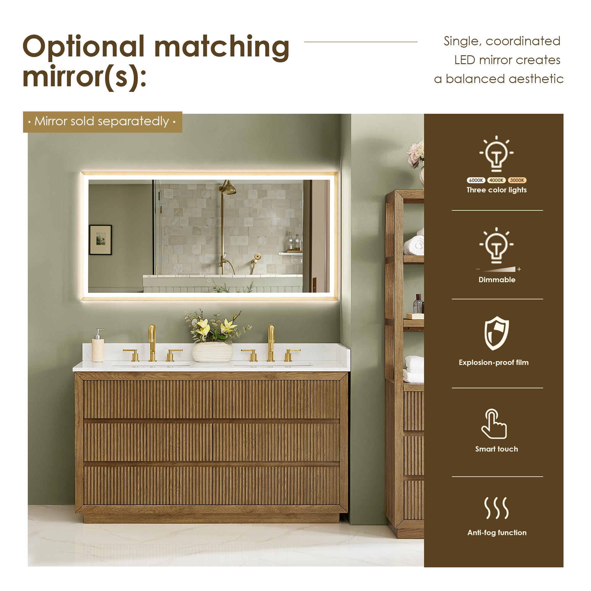 Navan Bathroom Vanity in Weathered Brown with Grain White Engineered Stone Countertop No Mirror
