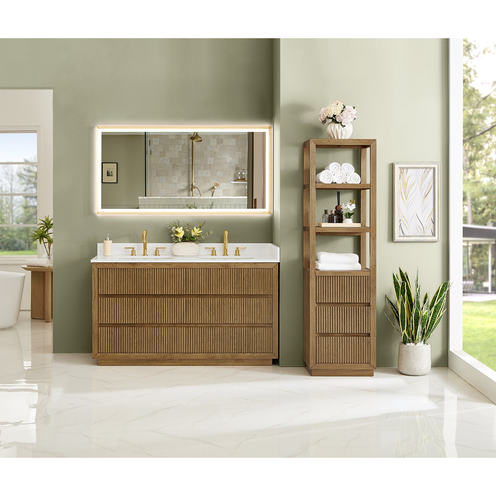 Navan Bathroom Vanity in Weathered Brown with Grain White Engineered Stone Countertop No Mirror