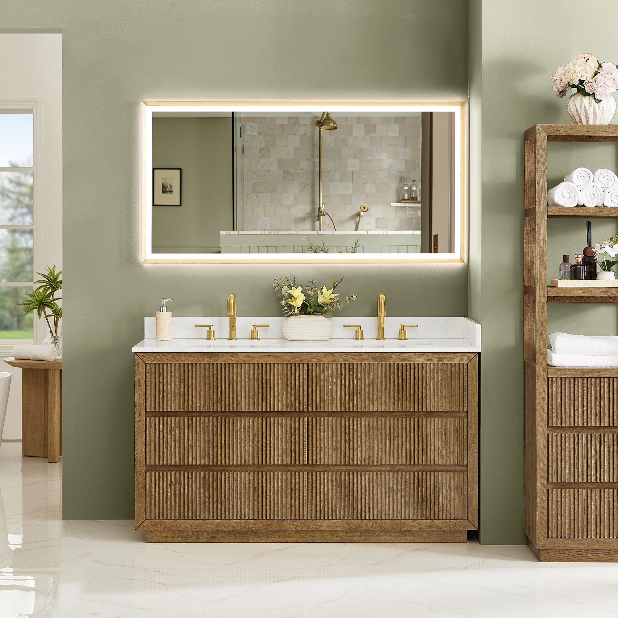 Navan Bathroom Vanity in Weathered Brown with Grain White Engineered Stone Countertop No Mirror