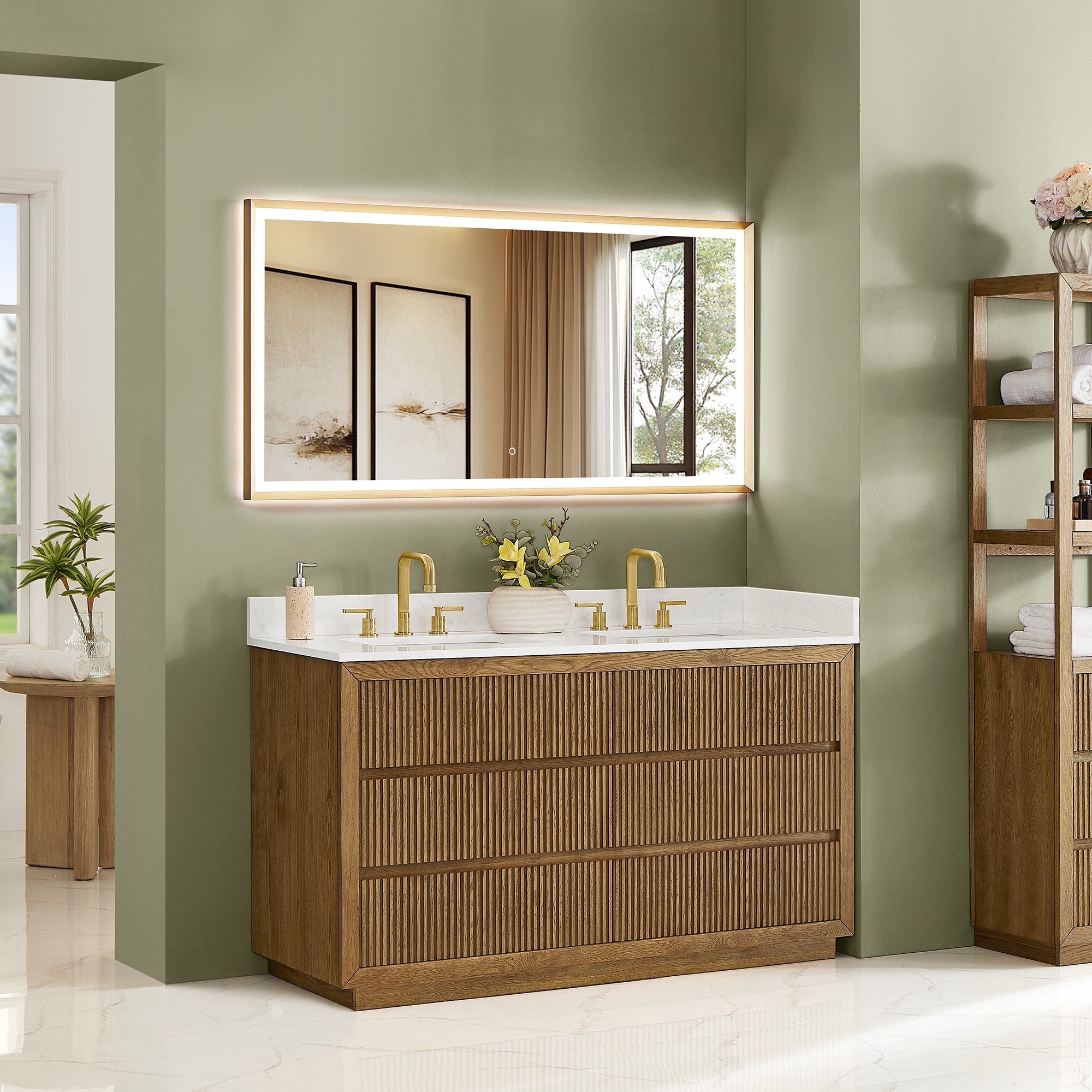 Navan Bathroom Vanity in Weathered Brown with Grain White Engineered Stone Countertop No Mirror