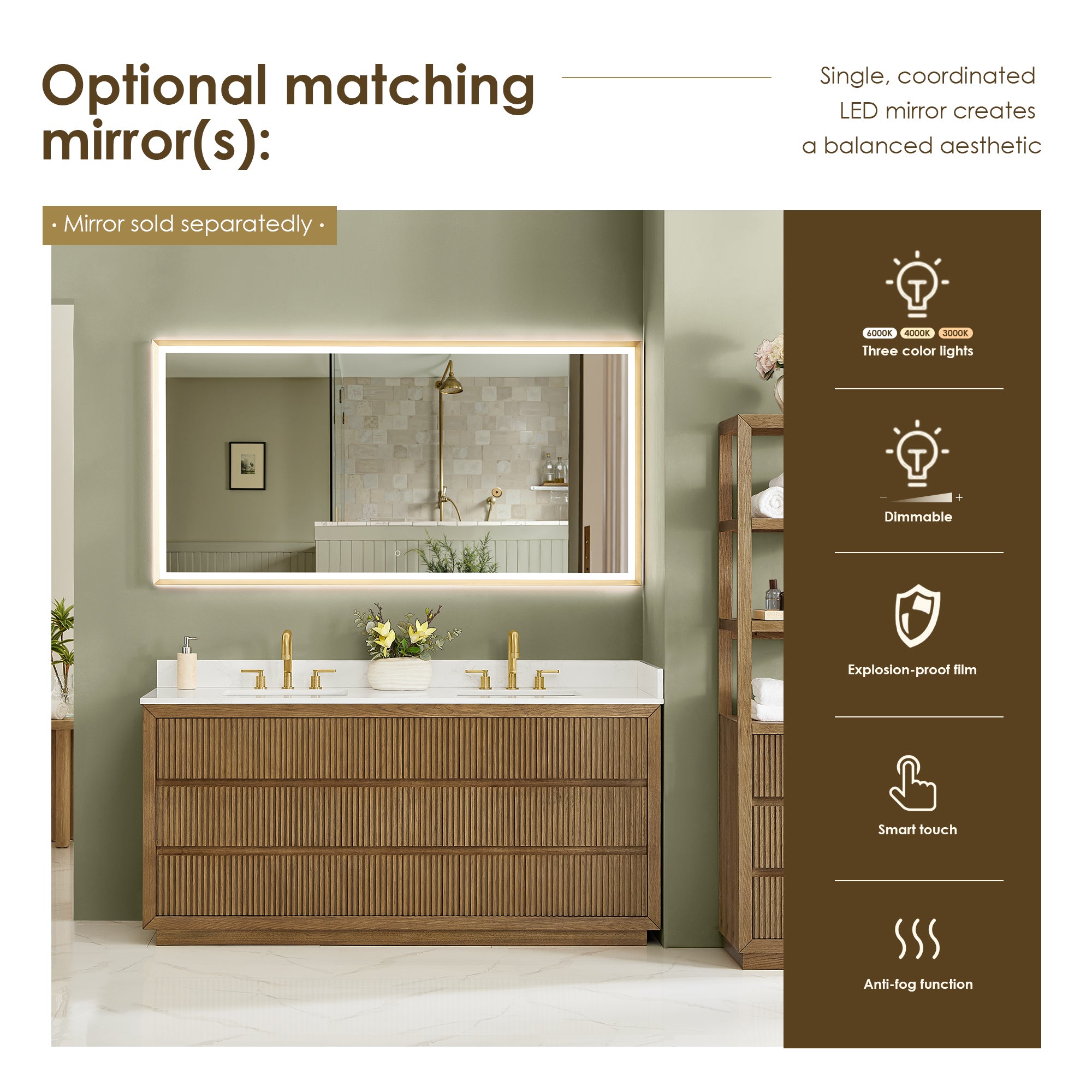 Navan Bathroom Vanity in Weathered Brown with Grain White Engineered Stone Countertop No Mirror