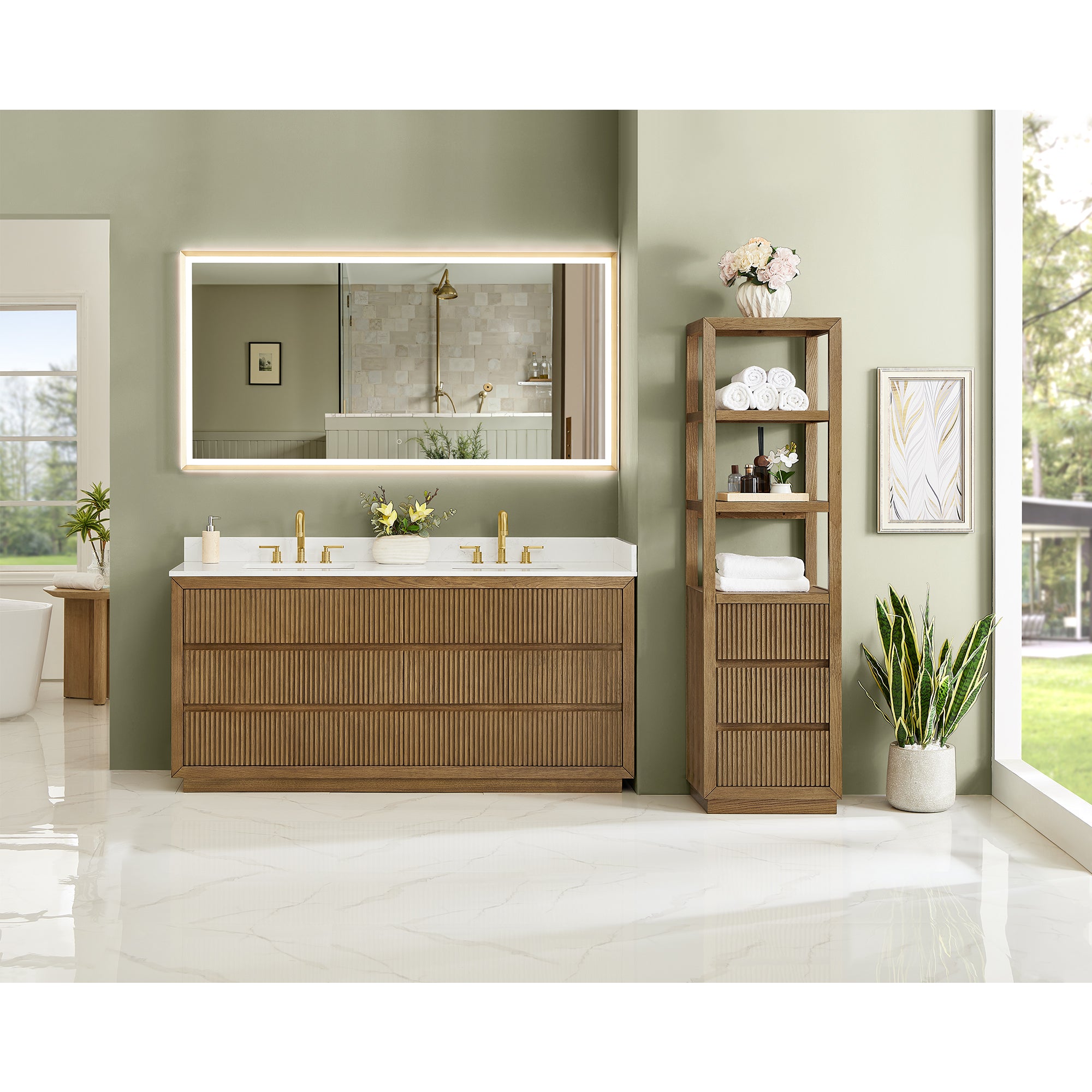 Navan Bathroom Vanity in Weathered Brown with Grain White Engineered Stone Countertop No Mirror