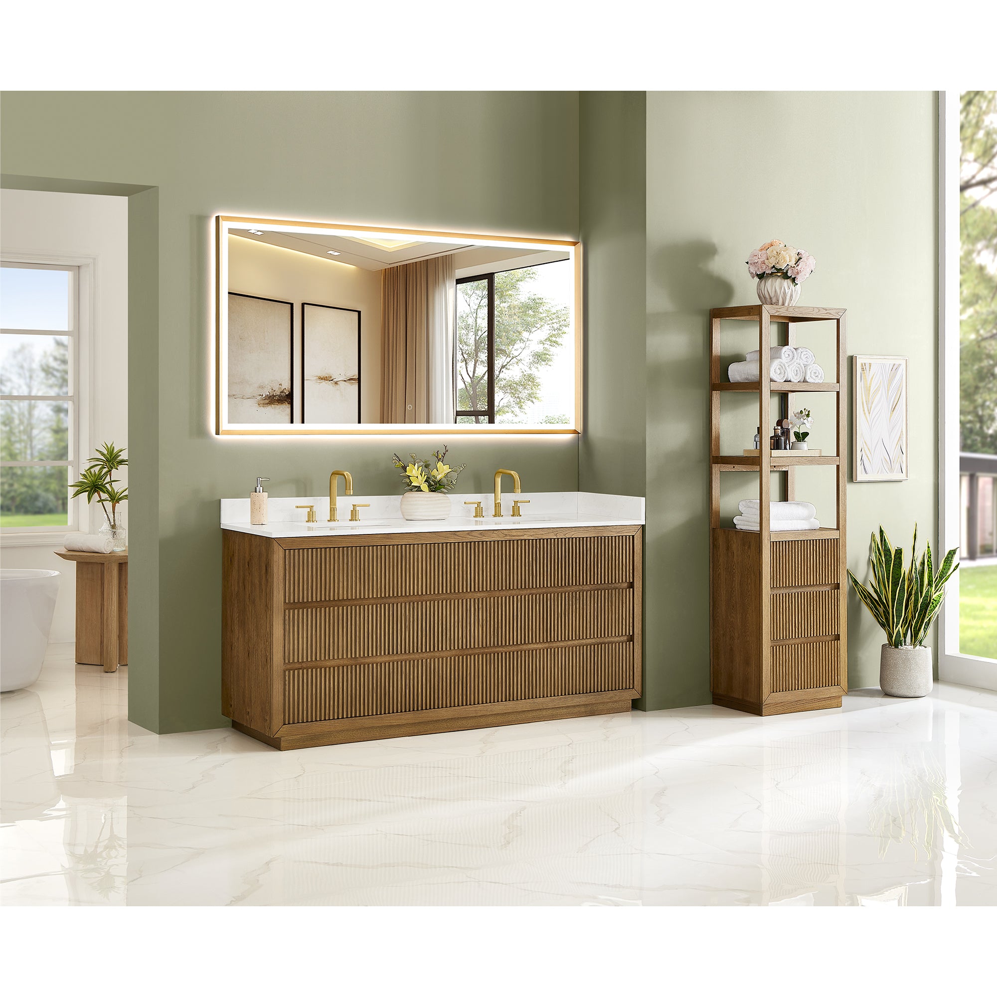 Navan Bathroom Vanity in Weathered Brown with Grain White Engineered Stone Countertop No Mirror