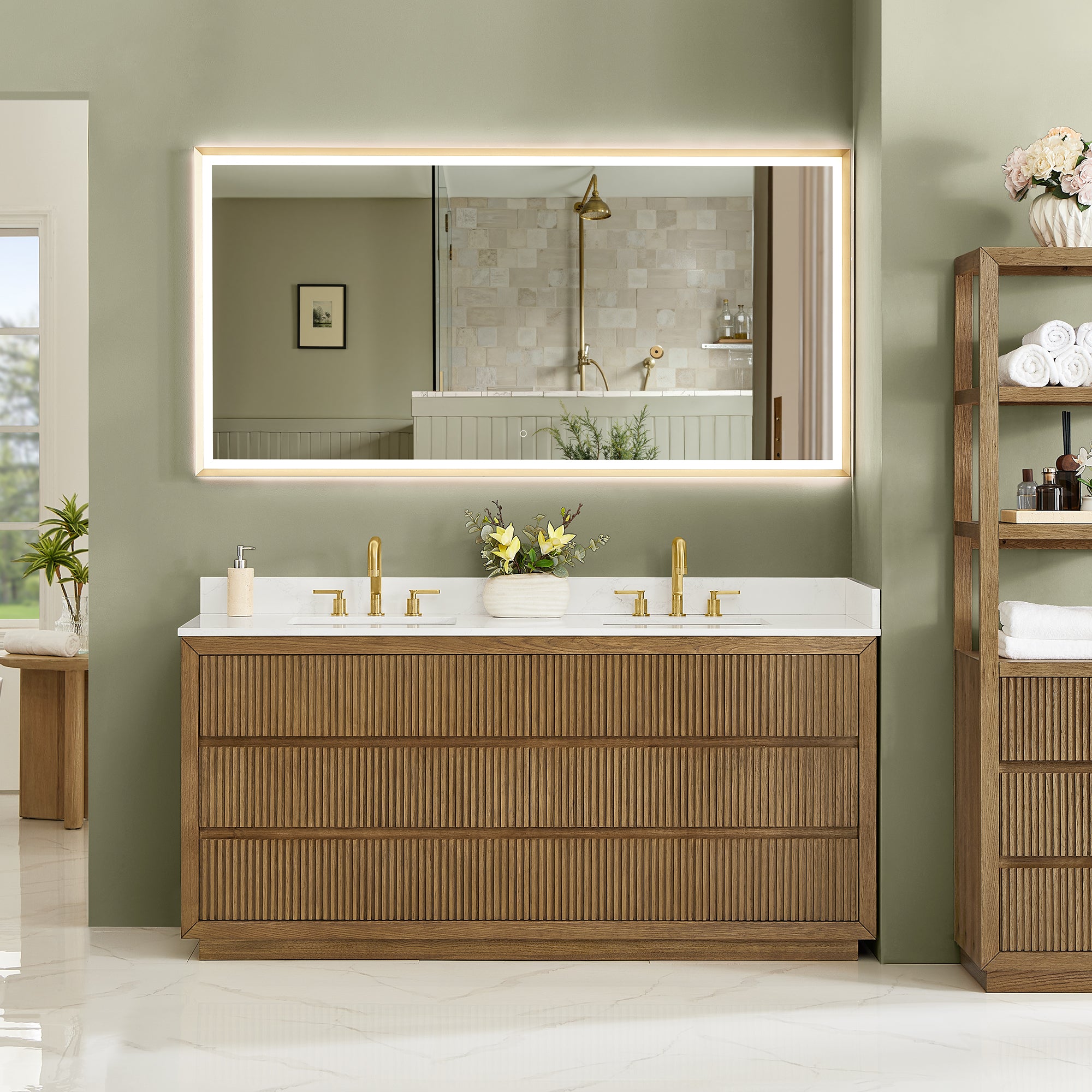 Navan Bathroom Vanity in Weathered Brown with Grain White Engineered Stone Countertop No Mirror