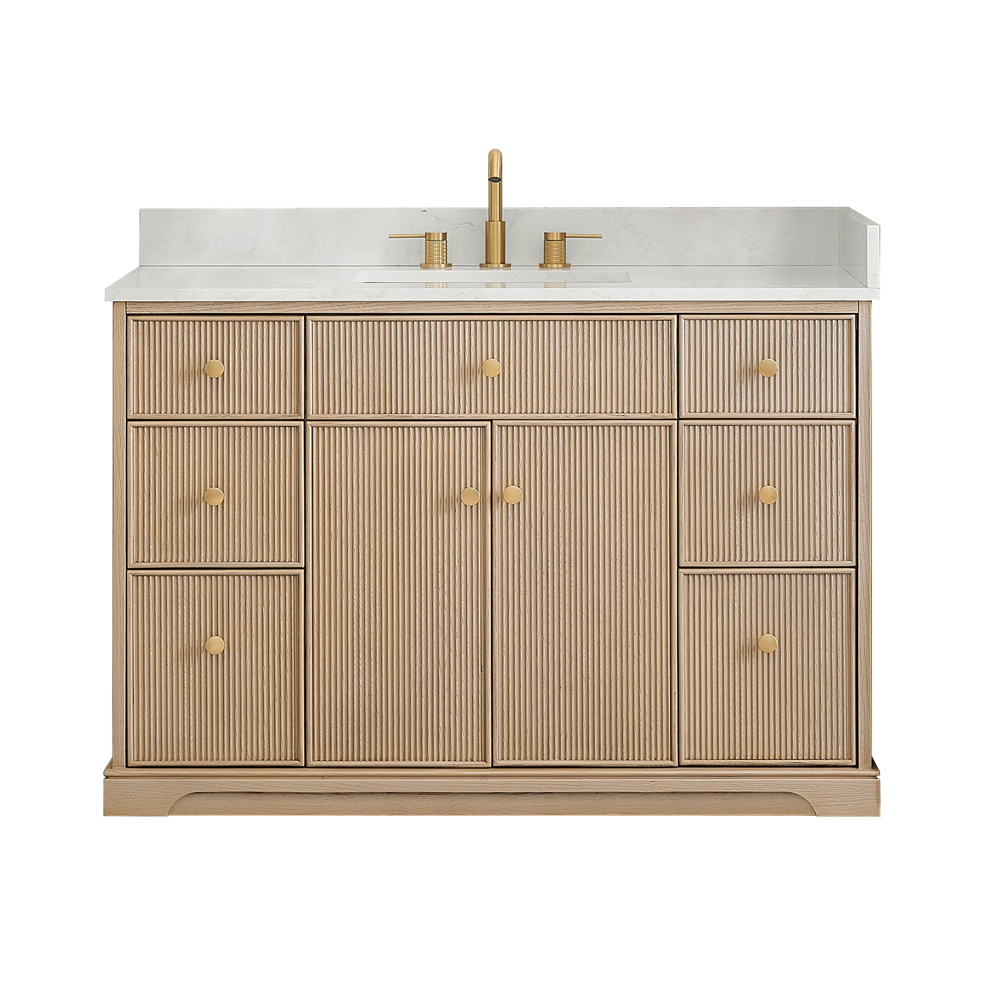 Barnett Bathroom Vanity in Natural Oak with Grain White Engineered Stone Countertop No Mirror
