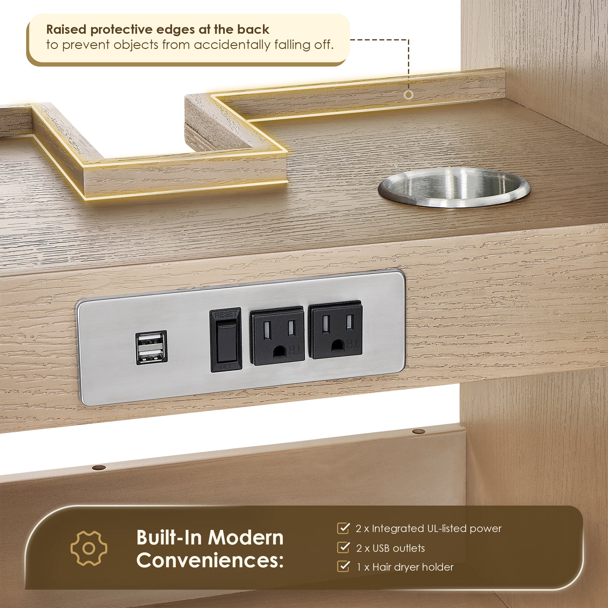Barnett Bathroom Vanity in Natural Oak with Grain White Engineered Stone Countertop No Mirror