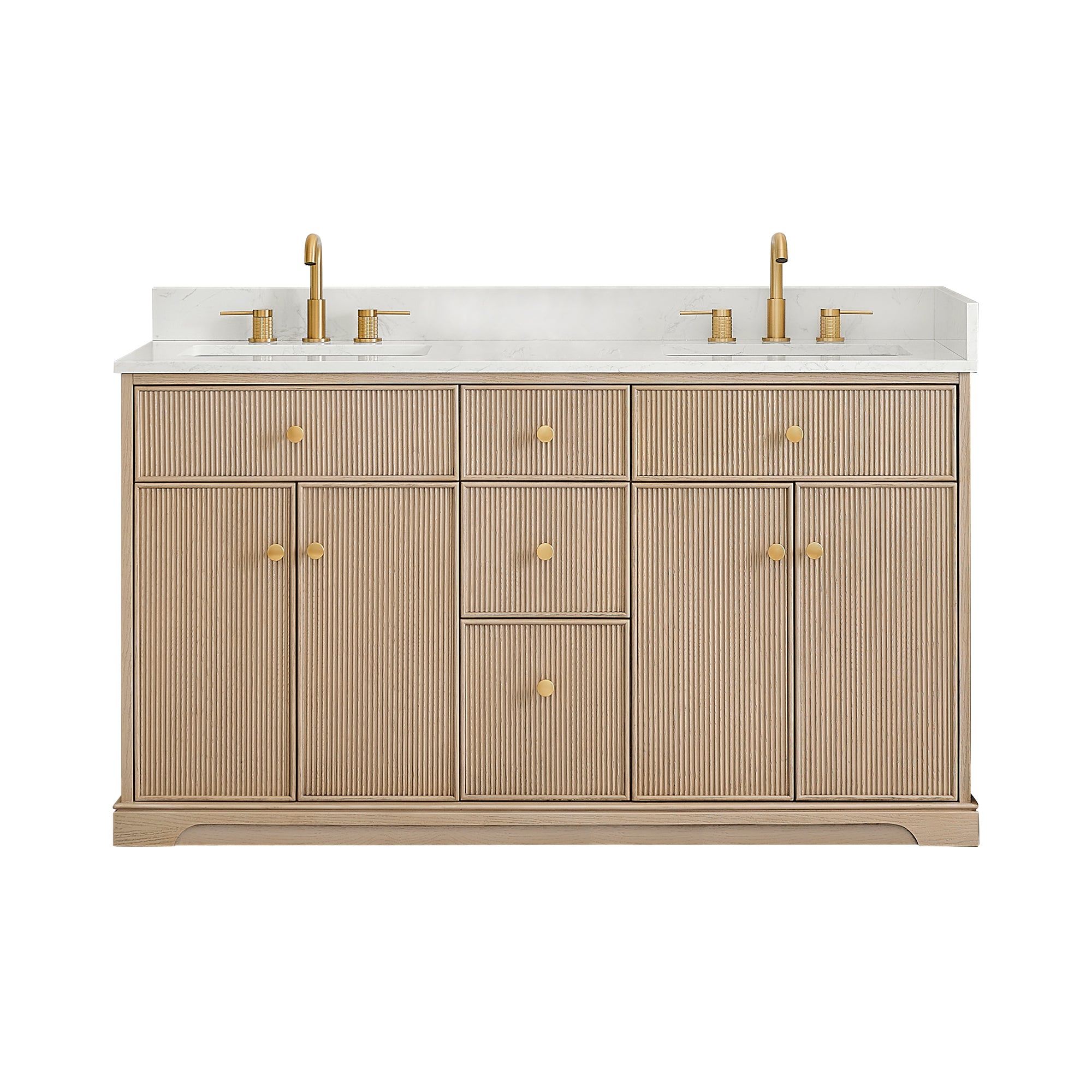 Barnett Bathroom Vanity in Natural Oak with Grain White Engineered Stone Countertop No Mirror