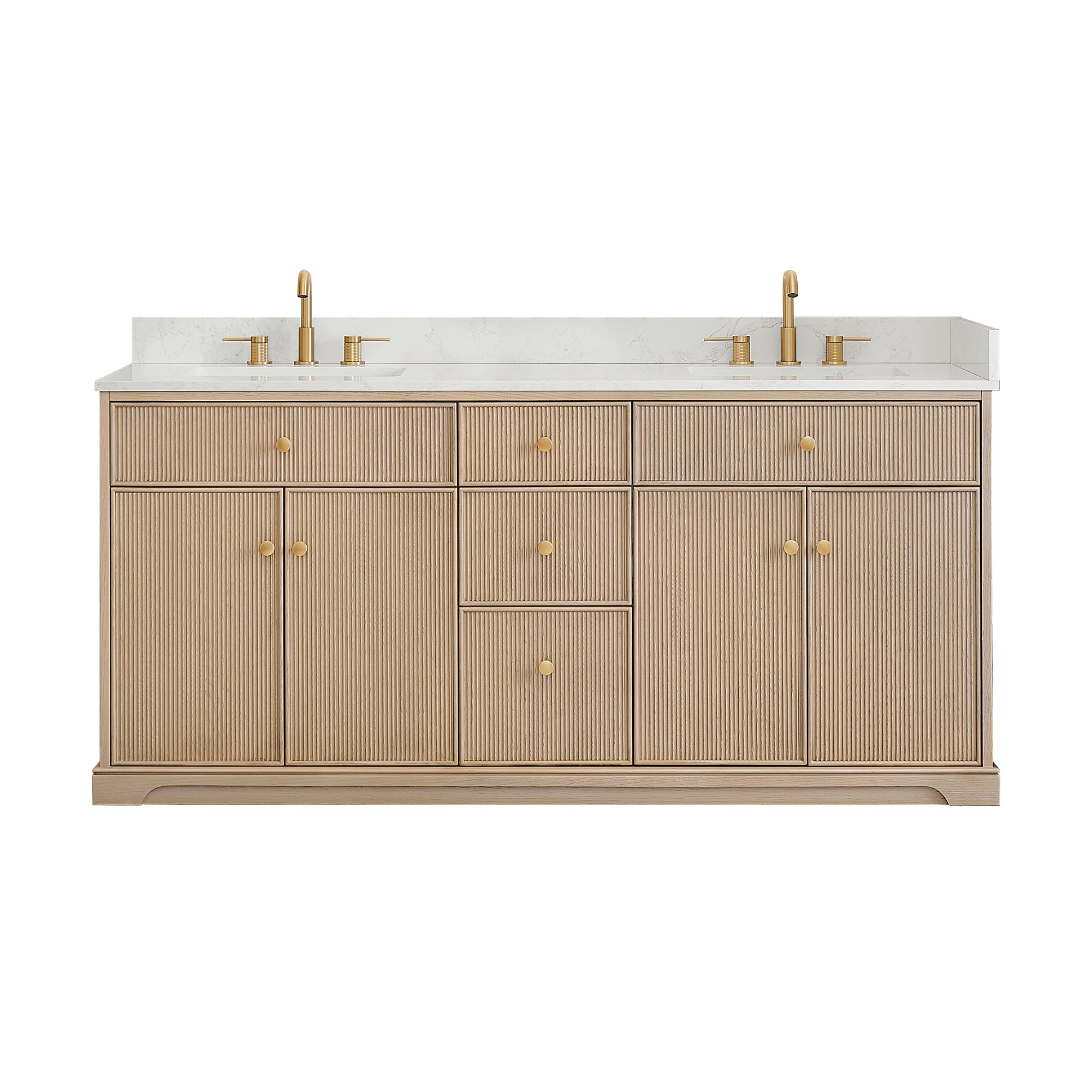 Barnett Bathroom Vanity in Natural Oak with Grain White Engineered Stone Countertop No Mirror