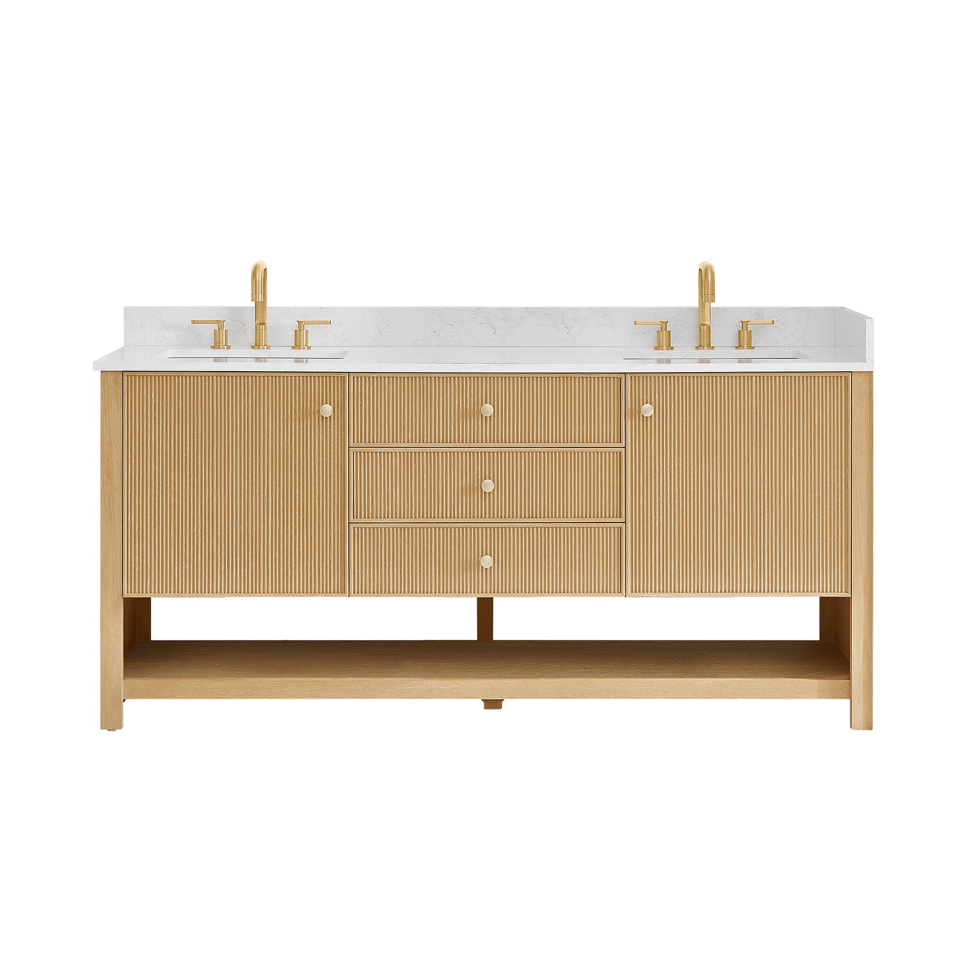 Cecil Bathroom Vanity in White Oak with Grain White Engineered Stone Countertop No Mirror