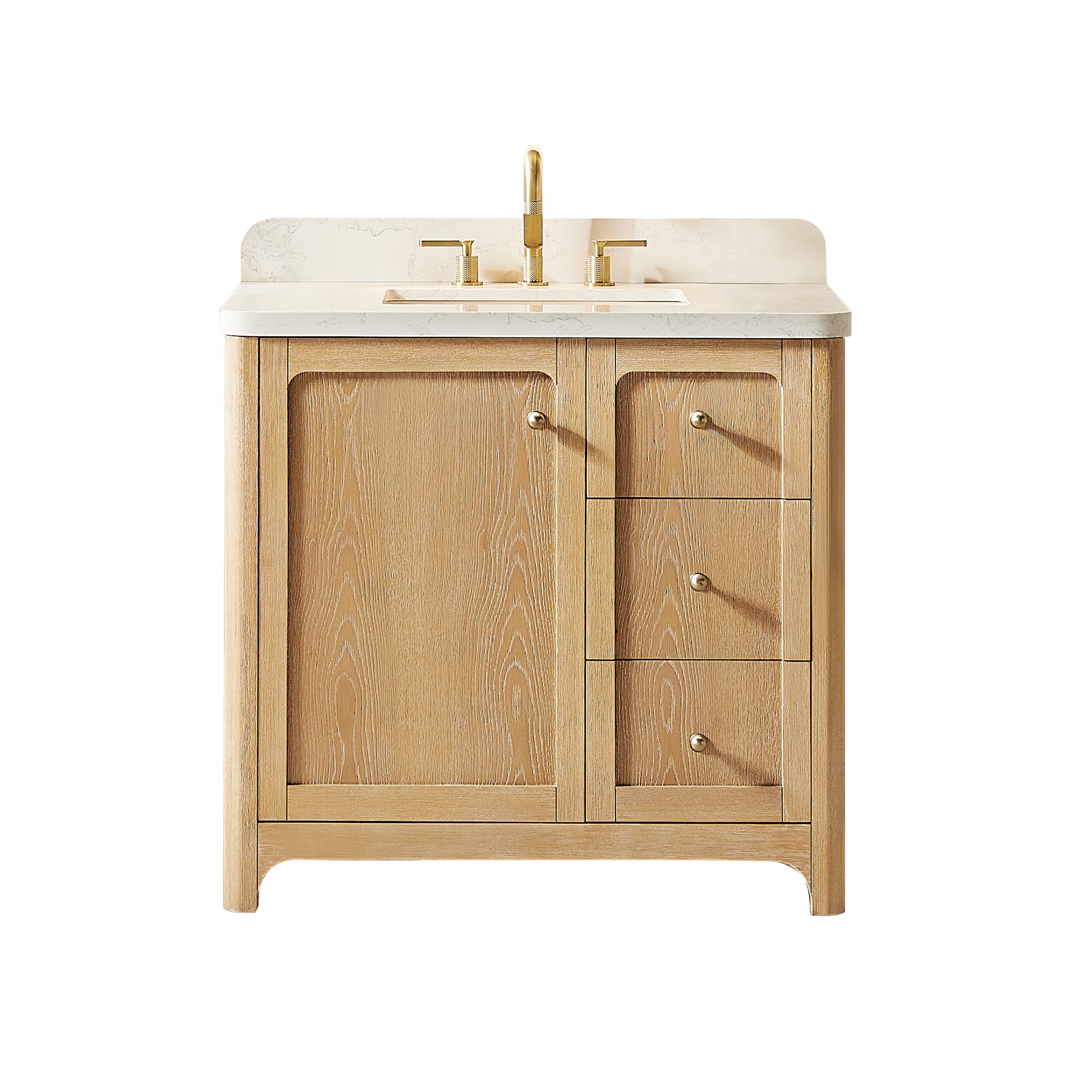 Milner Bathroom Vanity in Brushed Oak with Grain White Engineered Stone Countertop without Mirror