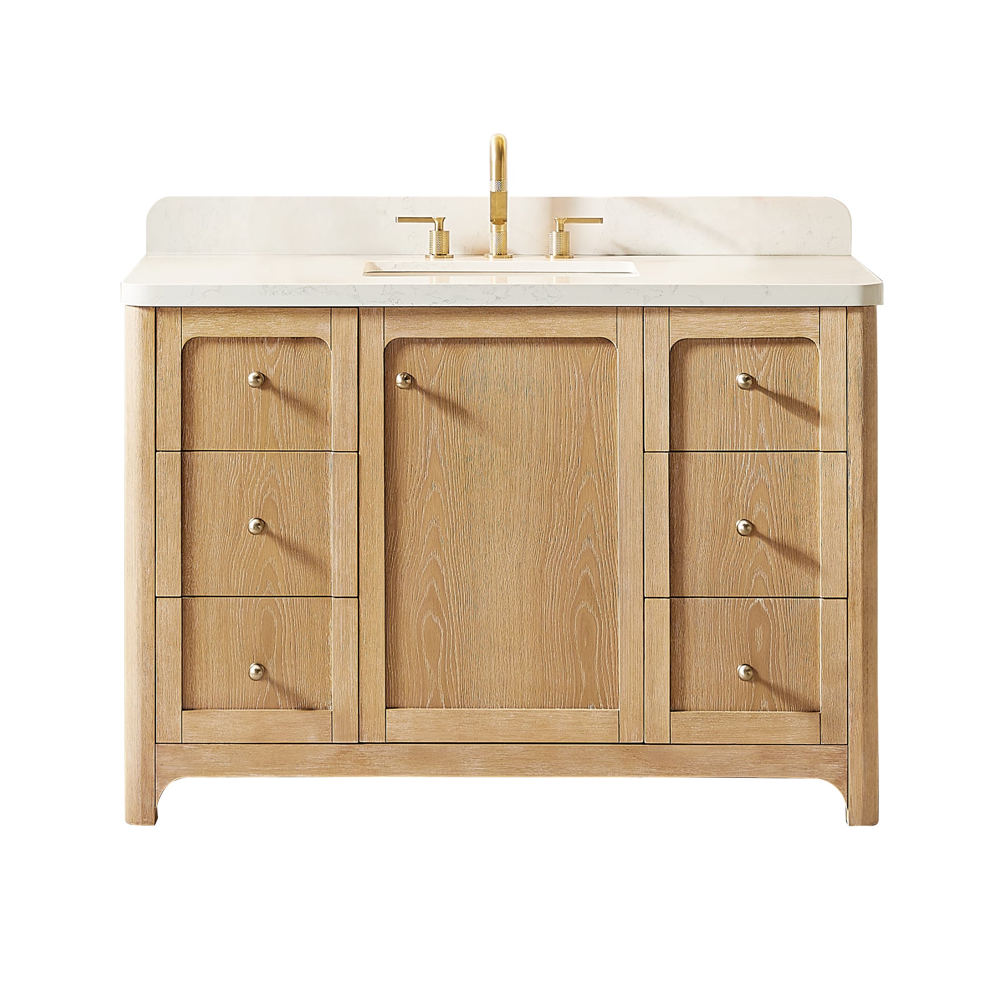 Milner Bathroom Vanity in Brushed Oak with Grain White Engineered Stone Countertop without Mirror