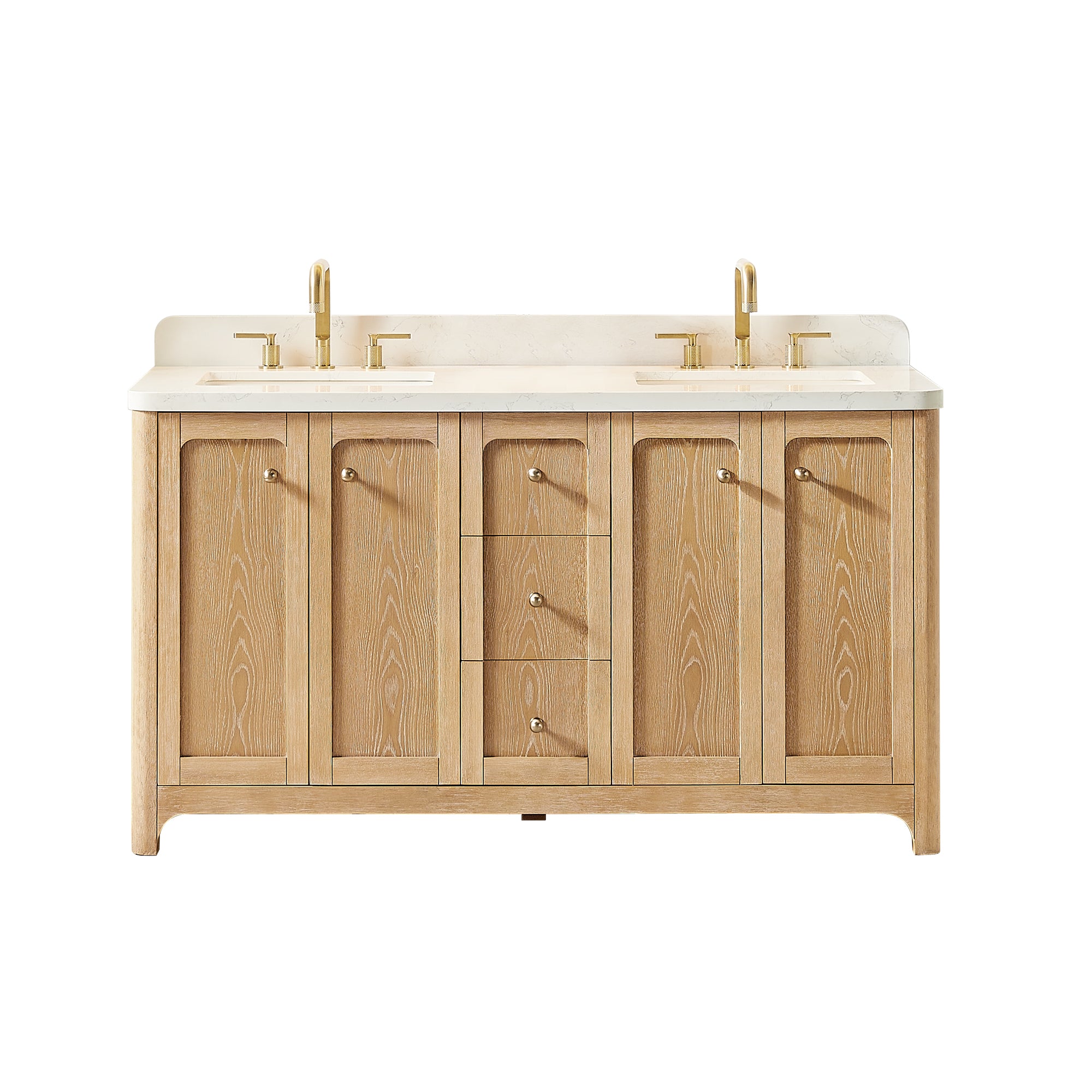Milner Bathroom Vanity in Brushed Oak with Grain White Engineered Stone Countertop without Mirror