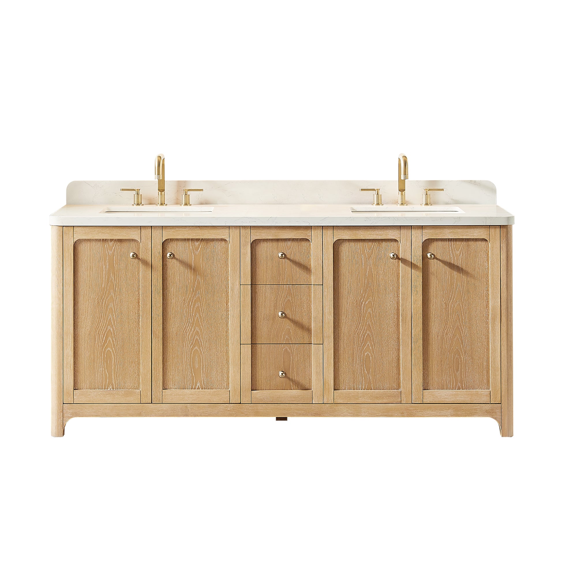 Milner Bathroom Vanity in Brushed Oak with Grain White Engineered Stone Countertop without Mirror