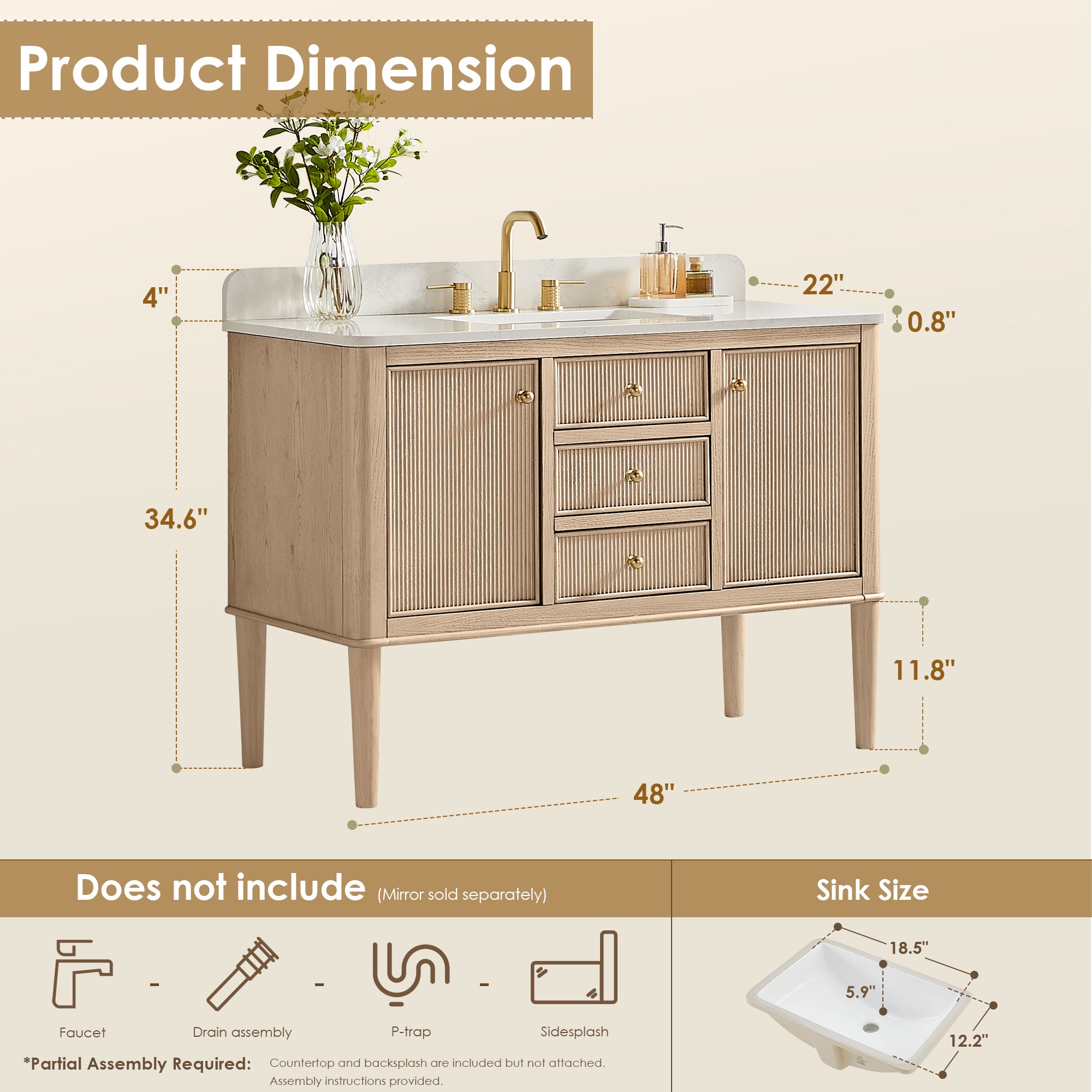 Blaise 48"/54"/60"/72" single/double vanity with top