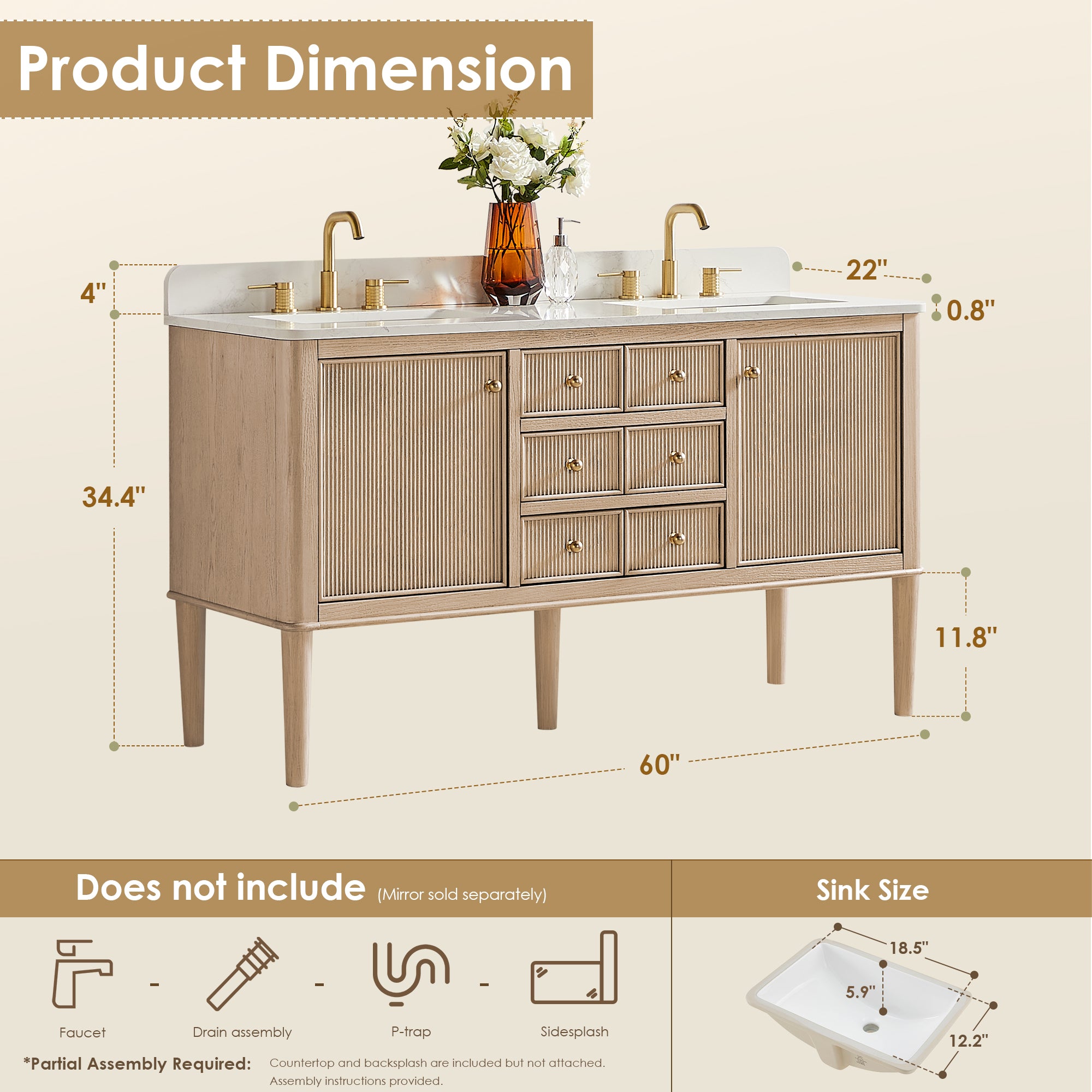 Blaise 48"/54"/60"/72" single/double vanity with top