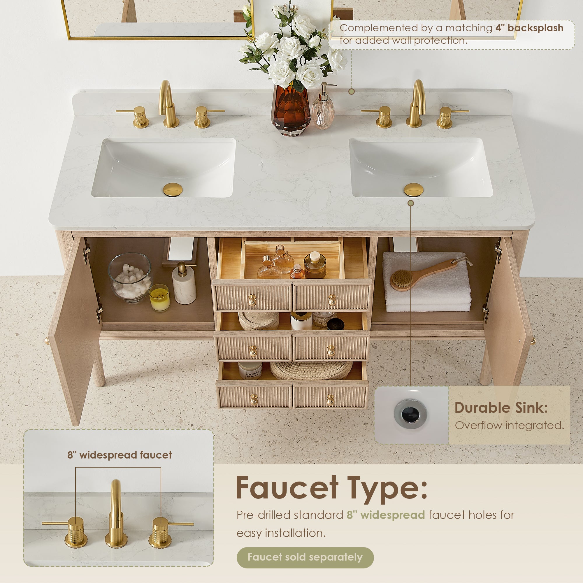 Blaise 48"/54"/60"/72" single/double vanity with top