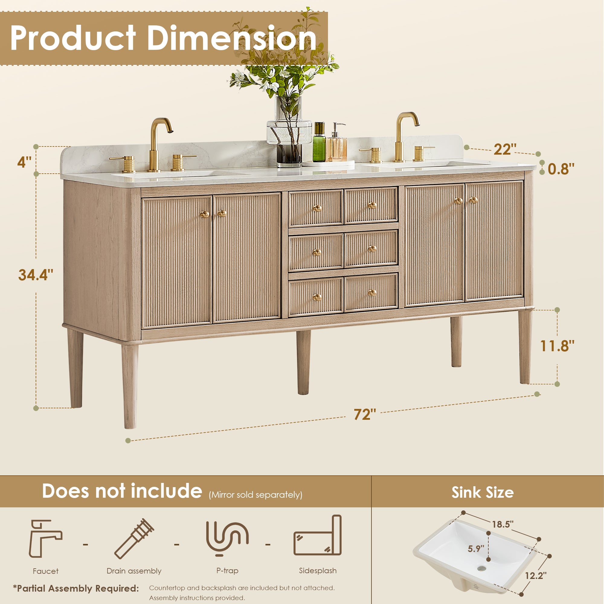 Blaise 48"/54"/60"/72" single/double vanity with top