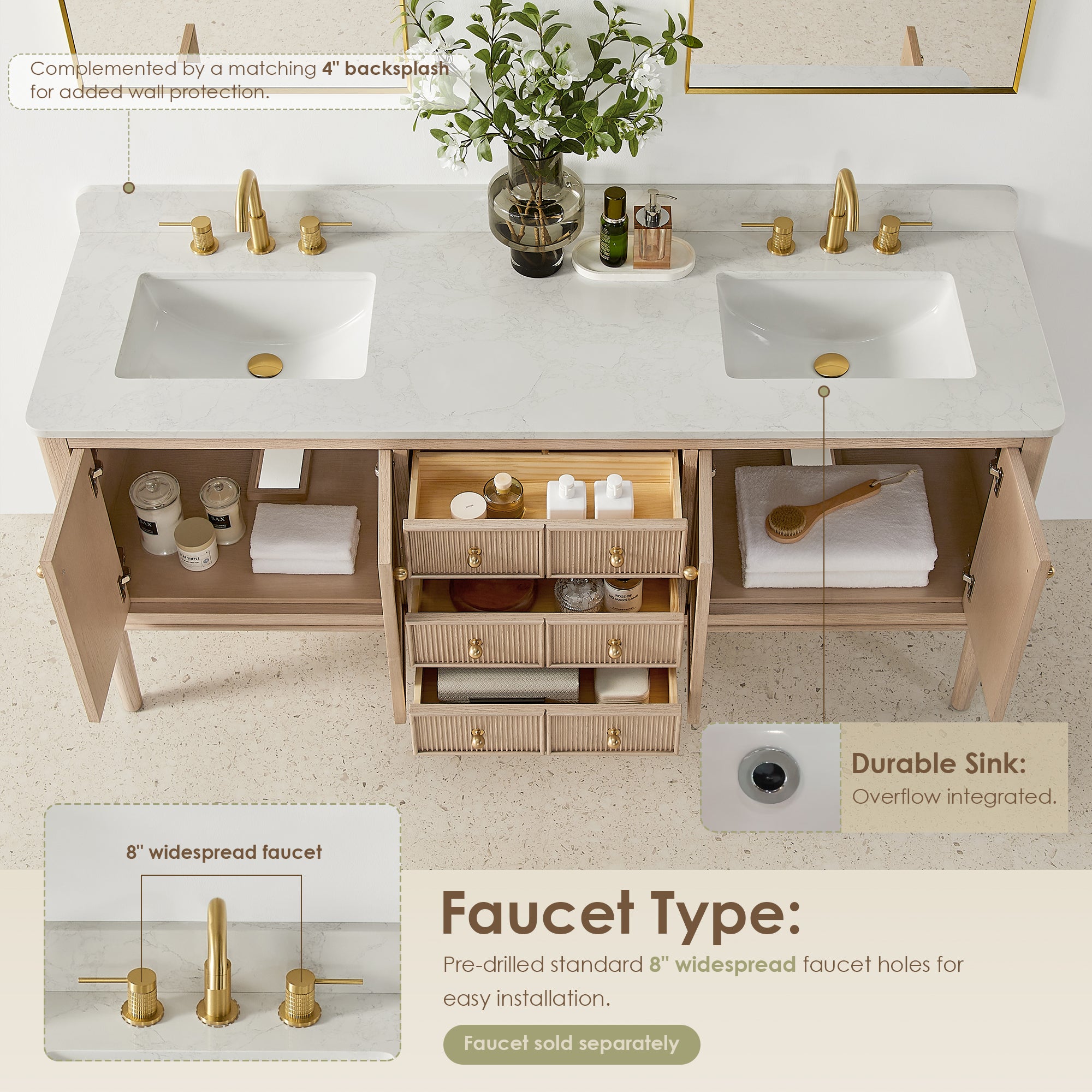 Blaise 48"/54"/60"/72" single/double vanity with top