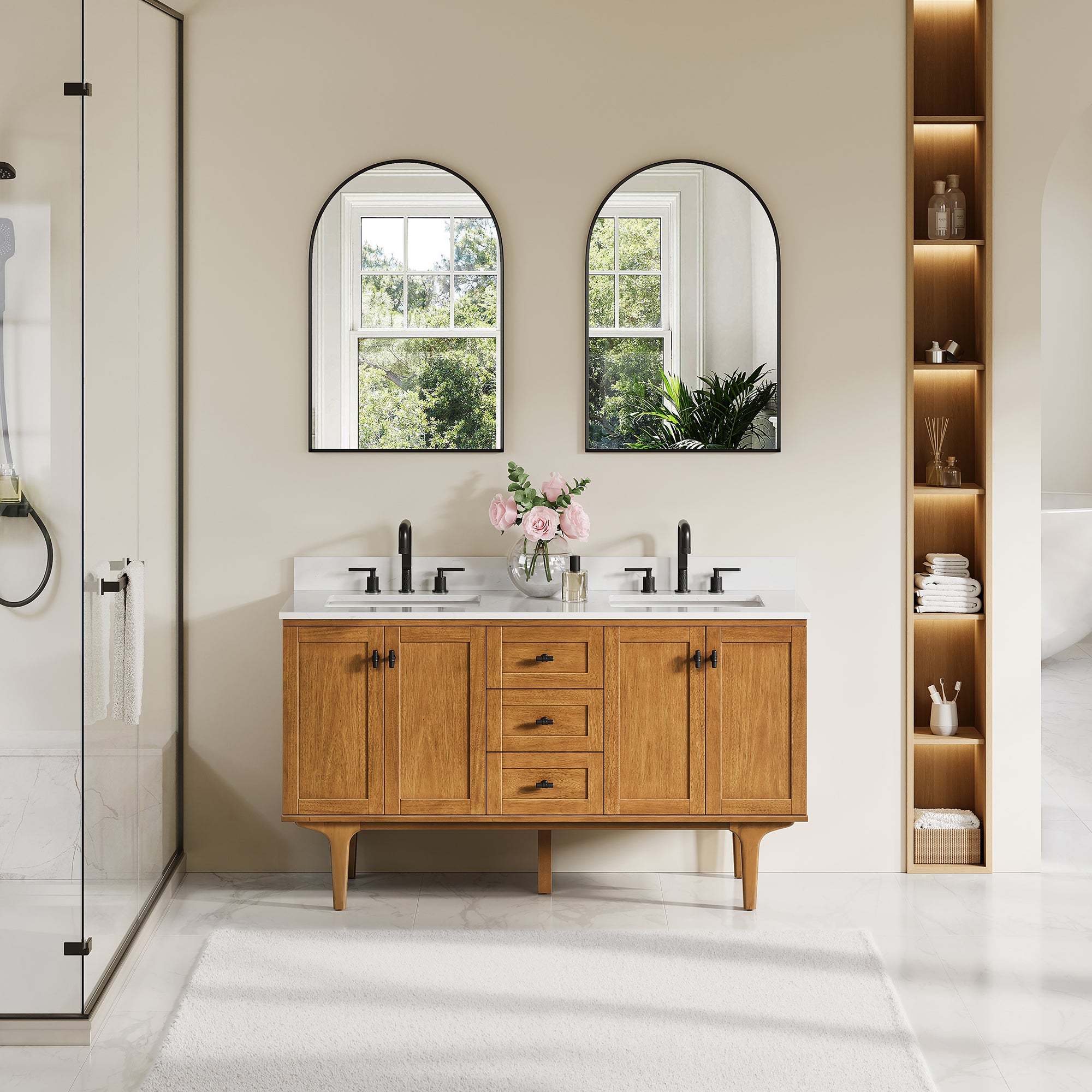 Kali II 48" Single Sink Bathroom Vanity – Solid Wood With Engineered Stone Countertop, Stealth Organizer, Soft-Close Drawers, Weathered Oak Finish