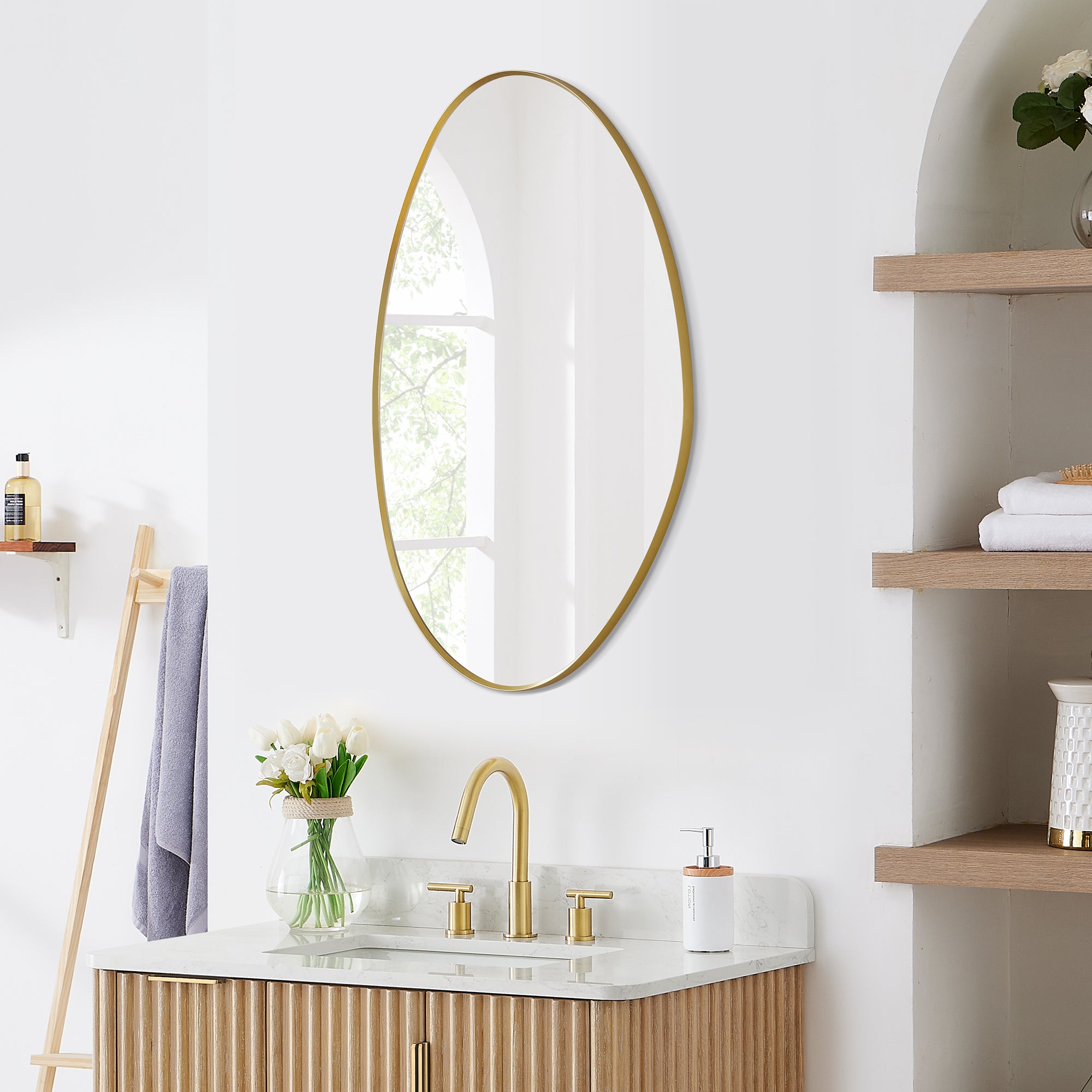 Aura 28"x36" Irregular Aluminum Framed in Modern Bathroom Wall Mirror