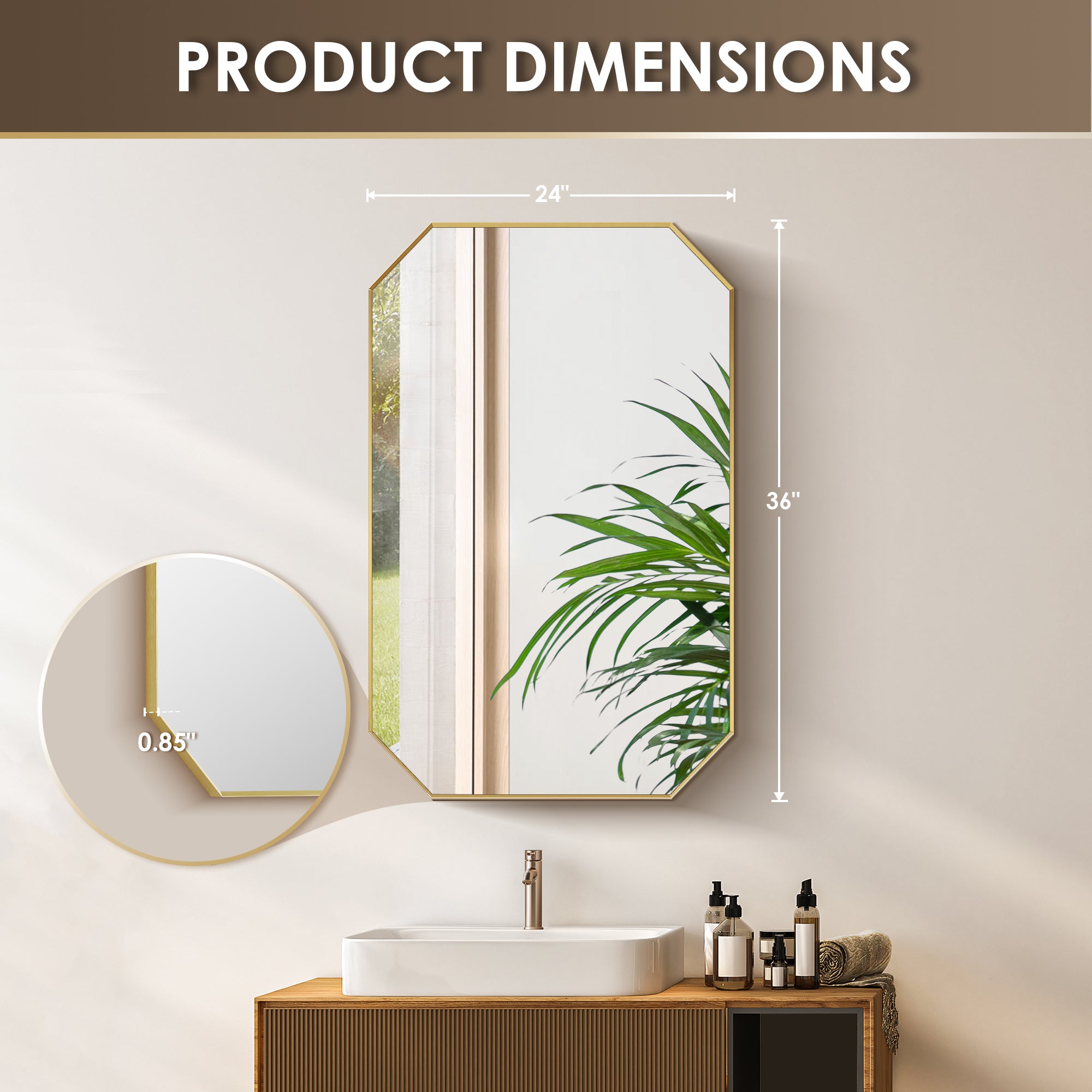 Allure Octagon Aluminum Framed in Modern Bathroom Wall Mirror