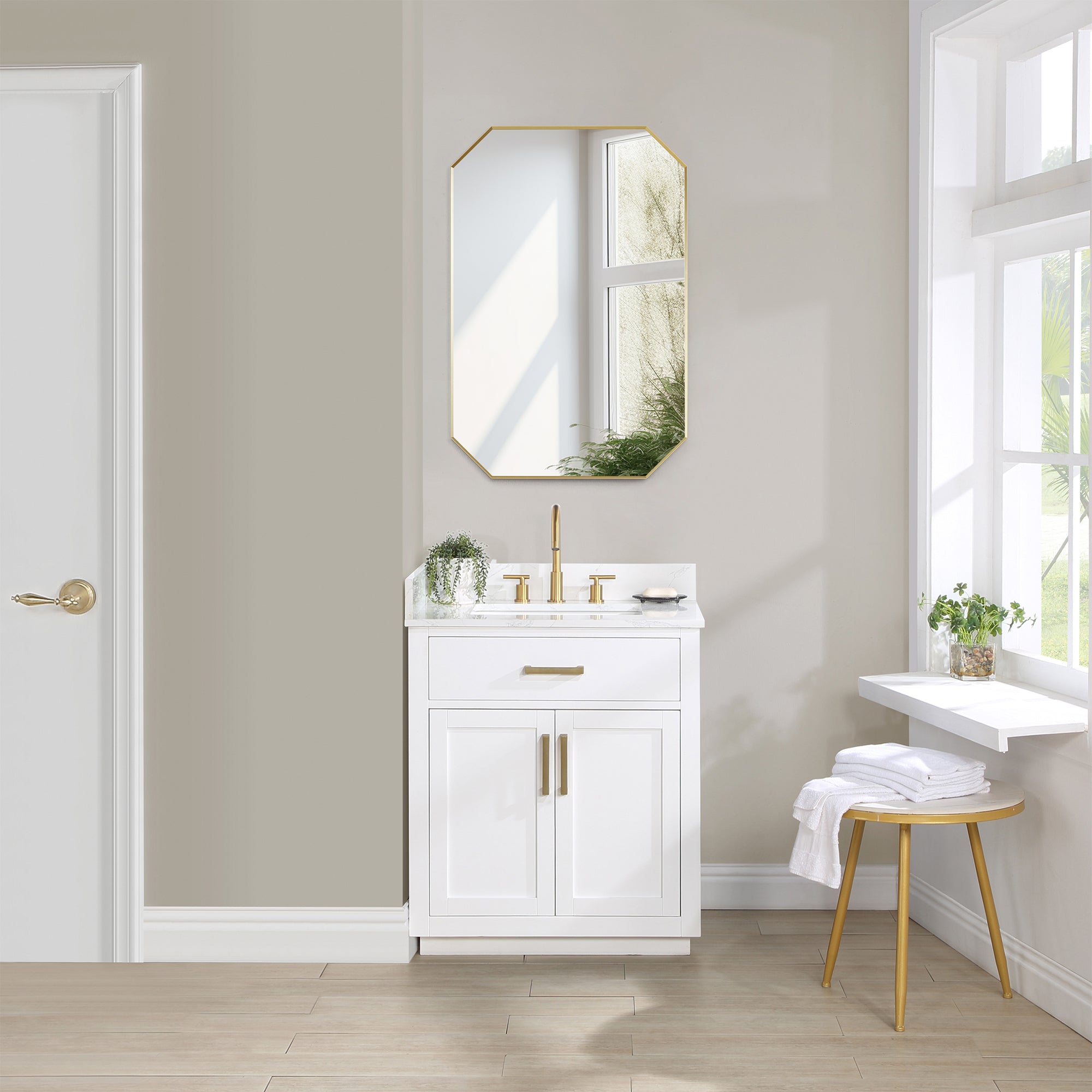 Allure Octagon Aluminum Framed in Modern Bathroom Wall Mirror