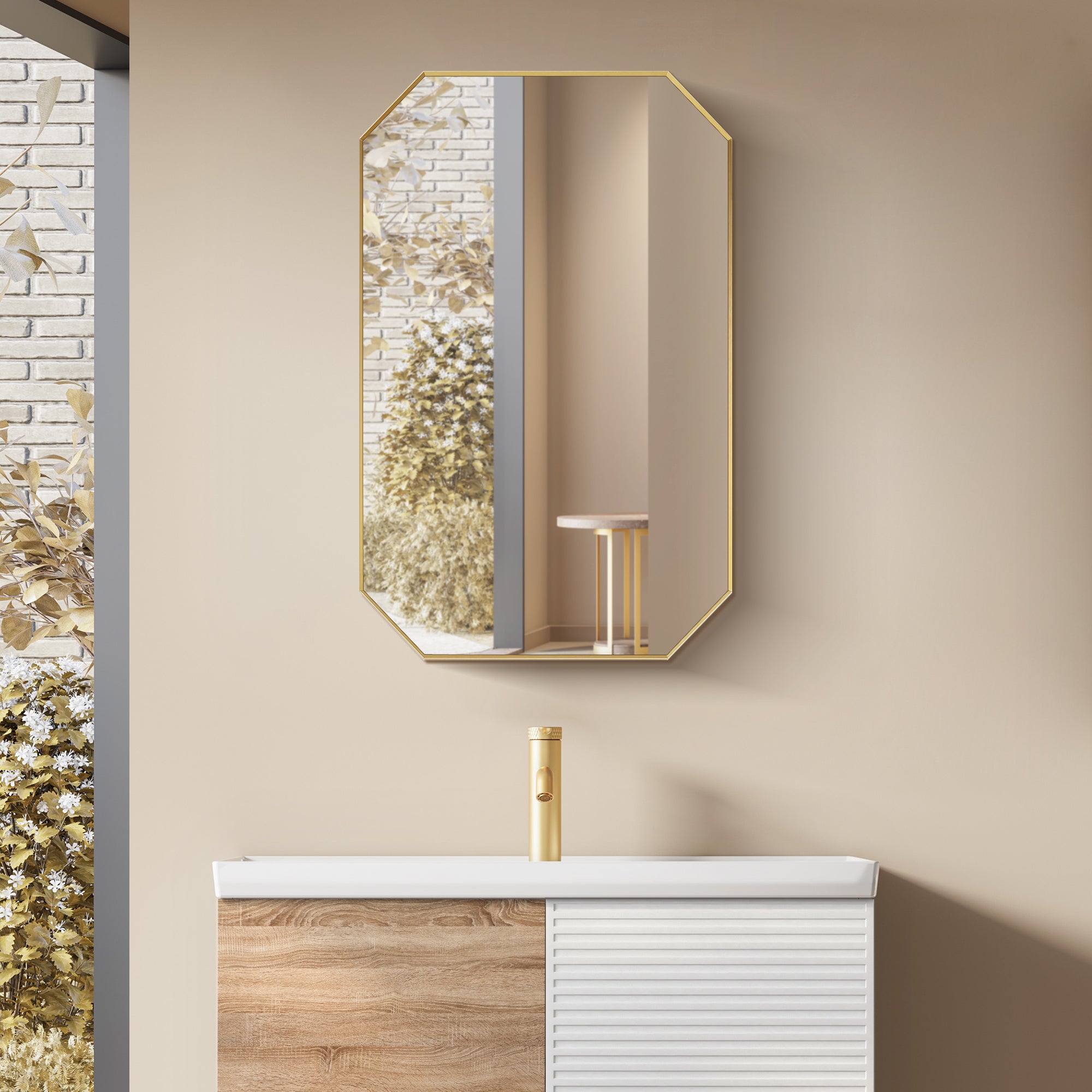 Allure Octagon Aluminum Framed in Modern Bathroom Wall Mirror