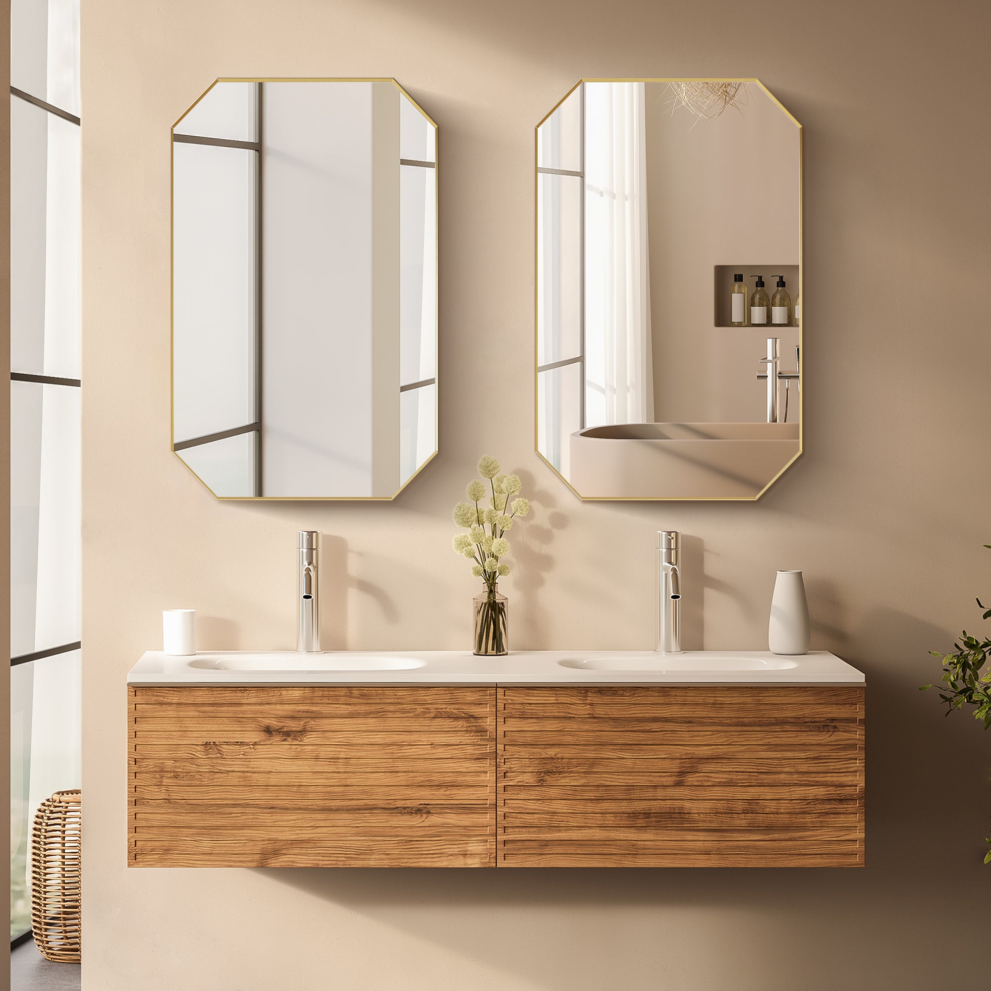 Allure Octagon Aluminum Framed in Modern Bathroom Wall Mirror