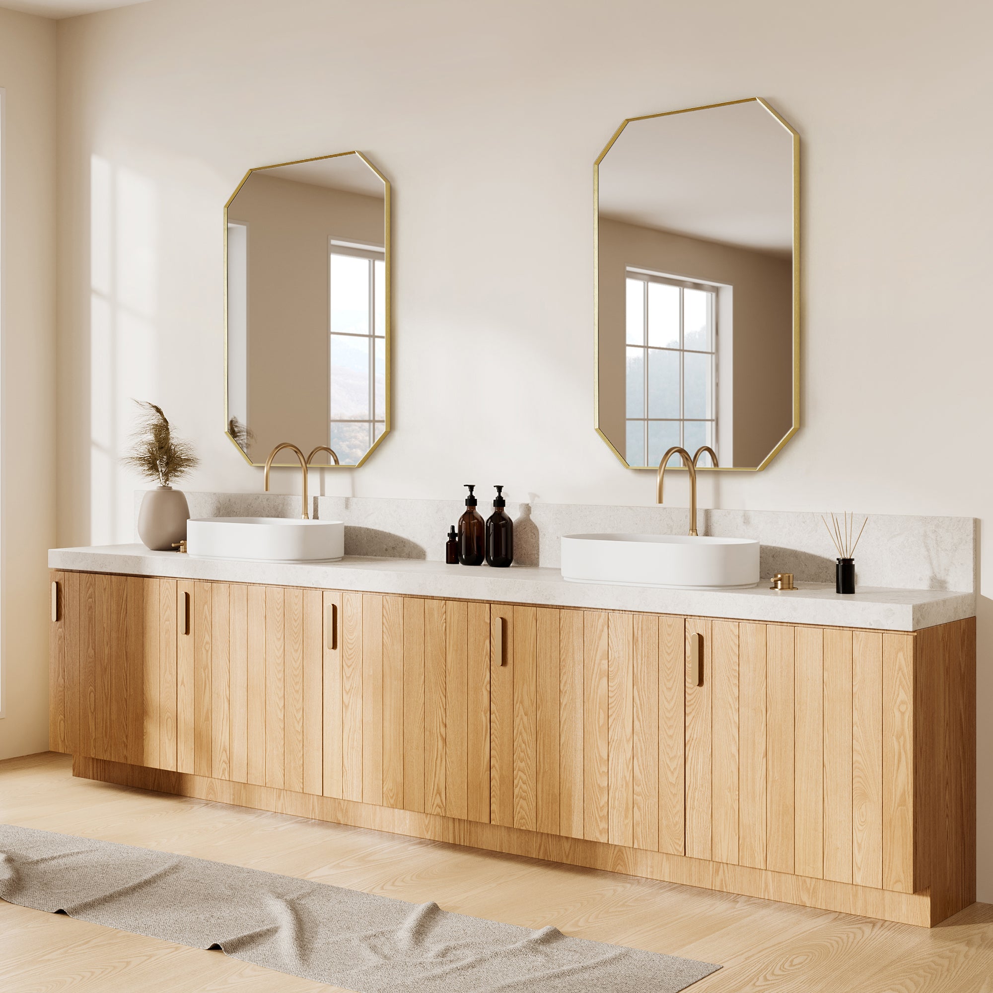 Allure Octagon Aluminum Framed in Modern Bathroom Wall Mirror