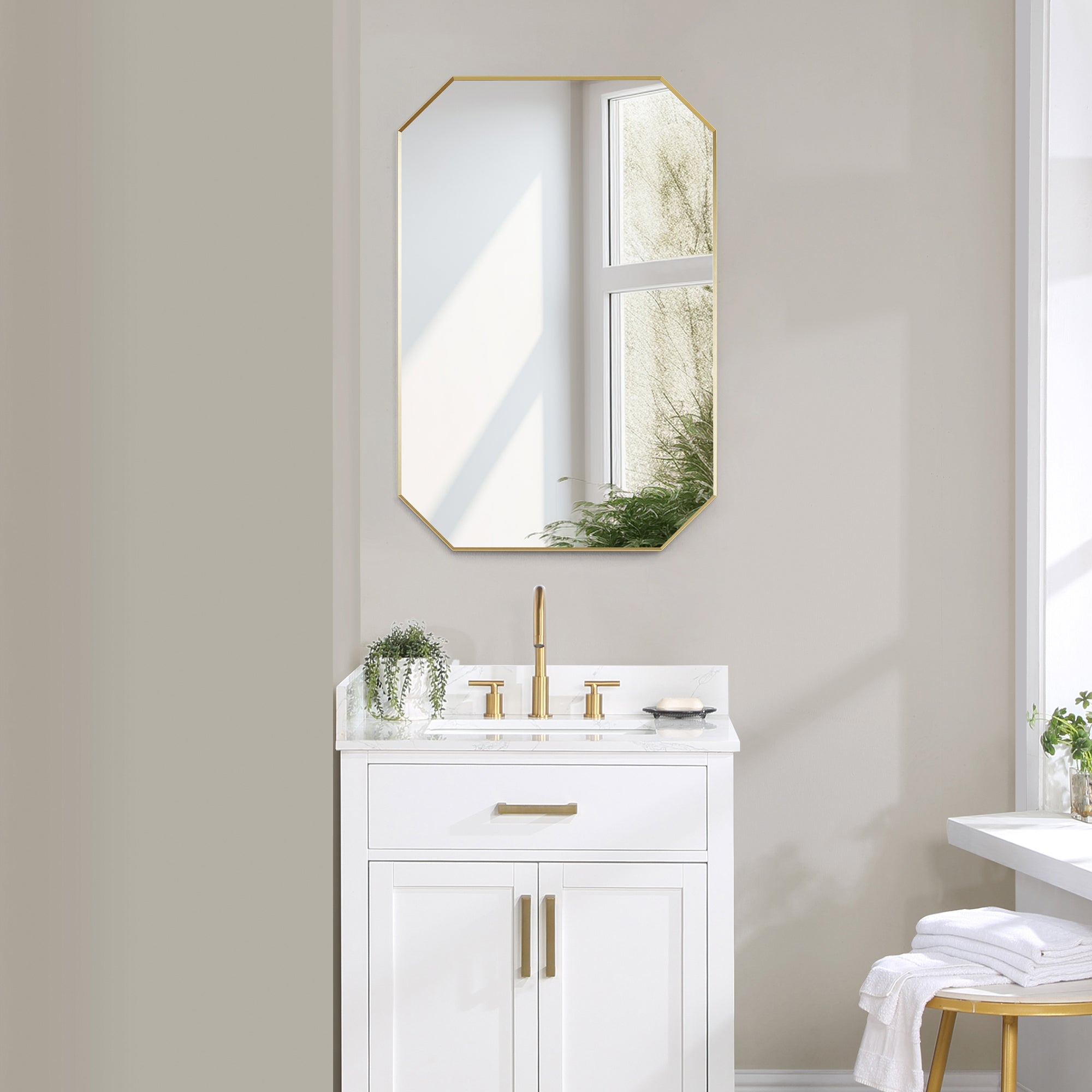 Allure Octagon Aluminum Framed in Modern Bathroom Wall Mirror